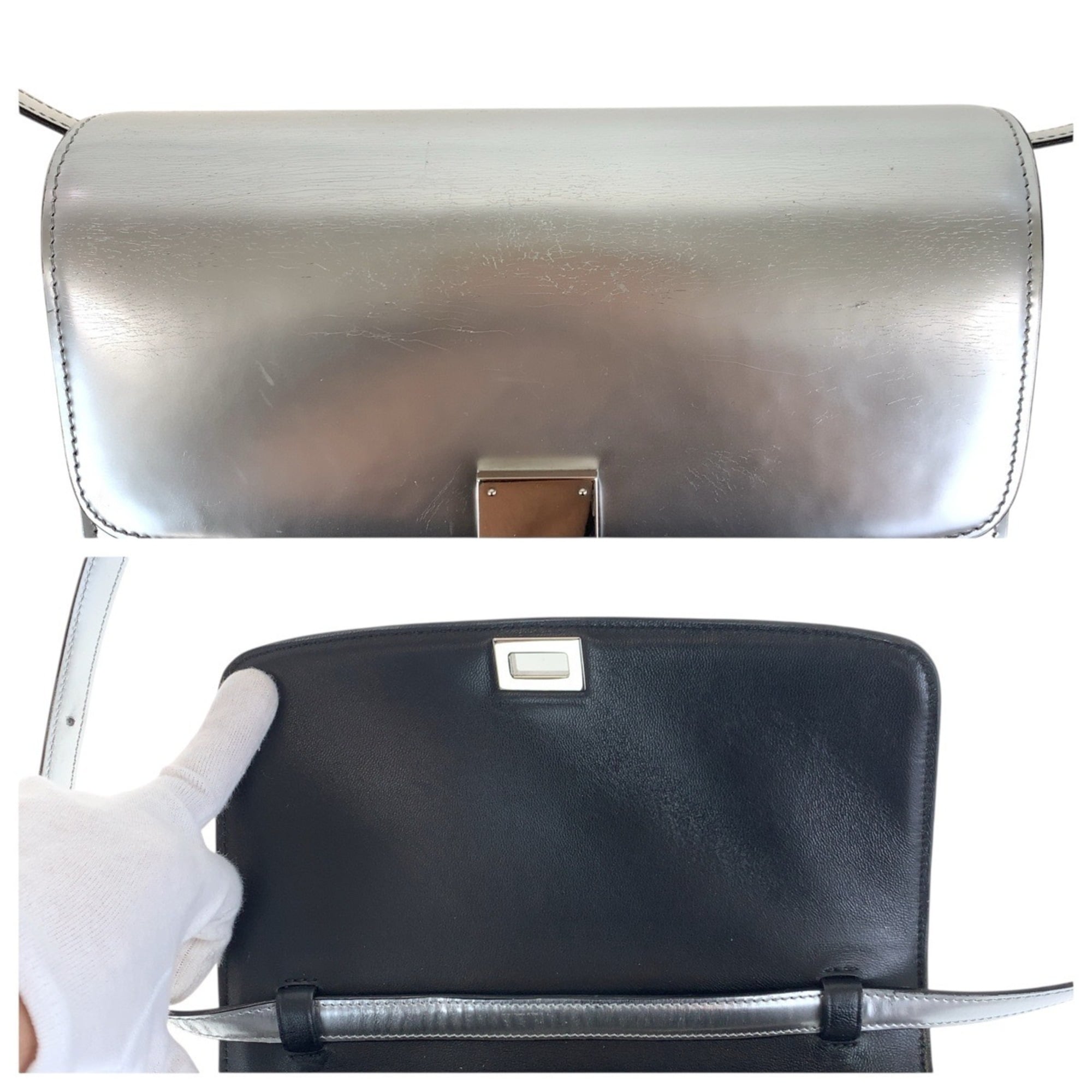 Celine Silver Leather Pochette Shoulder Bag (Pre-Owned)