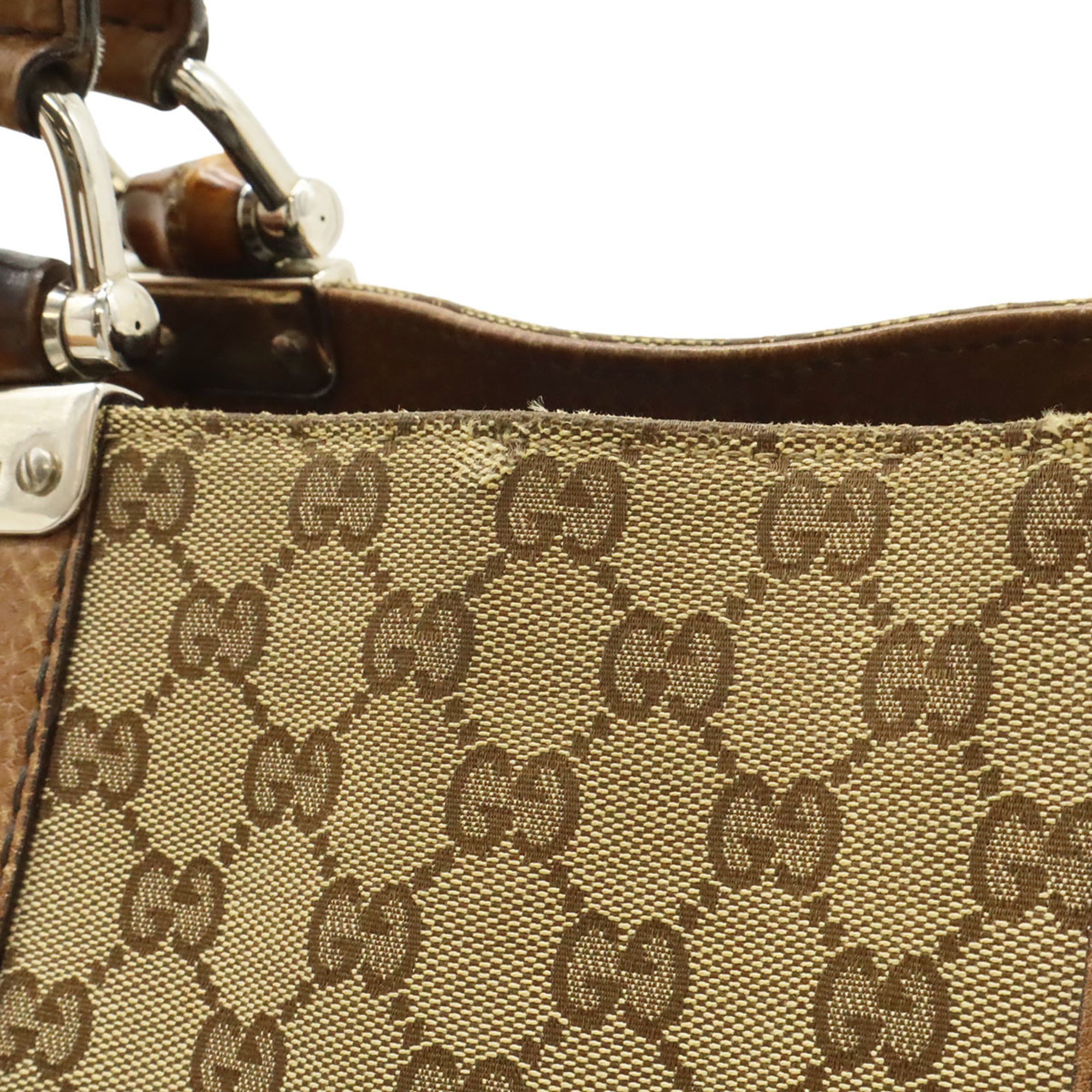 Gucci Beige Brown Canvas Leather Shoulder Bag Tote Bag (Pre-Owned)