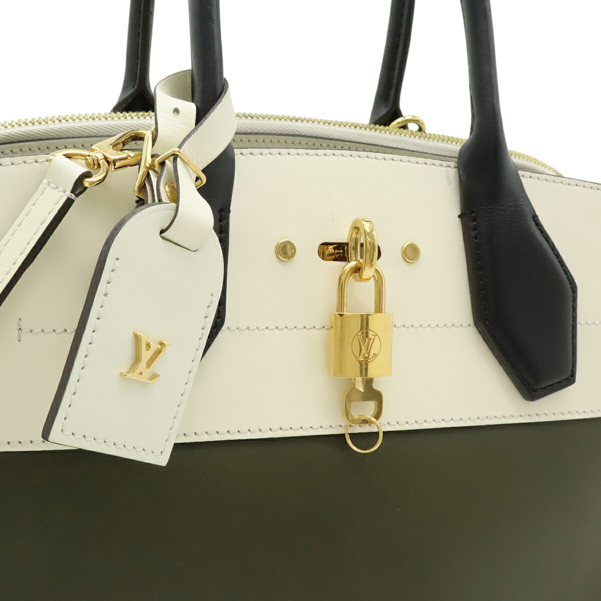 Louis Vuitton Black Ivory Khaki Leather Handbag Shoulder Bag (Pre-Owned)