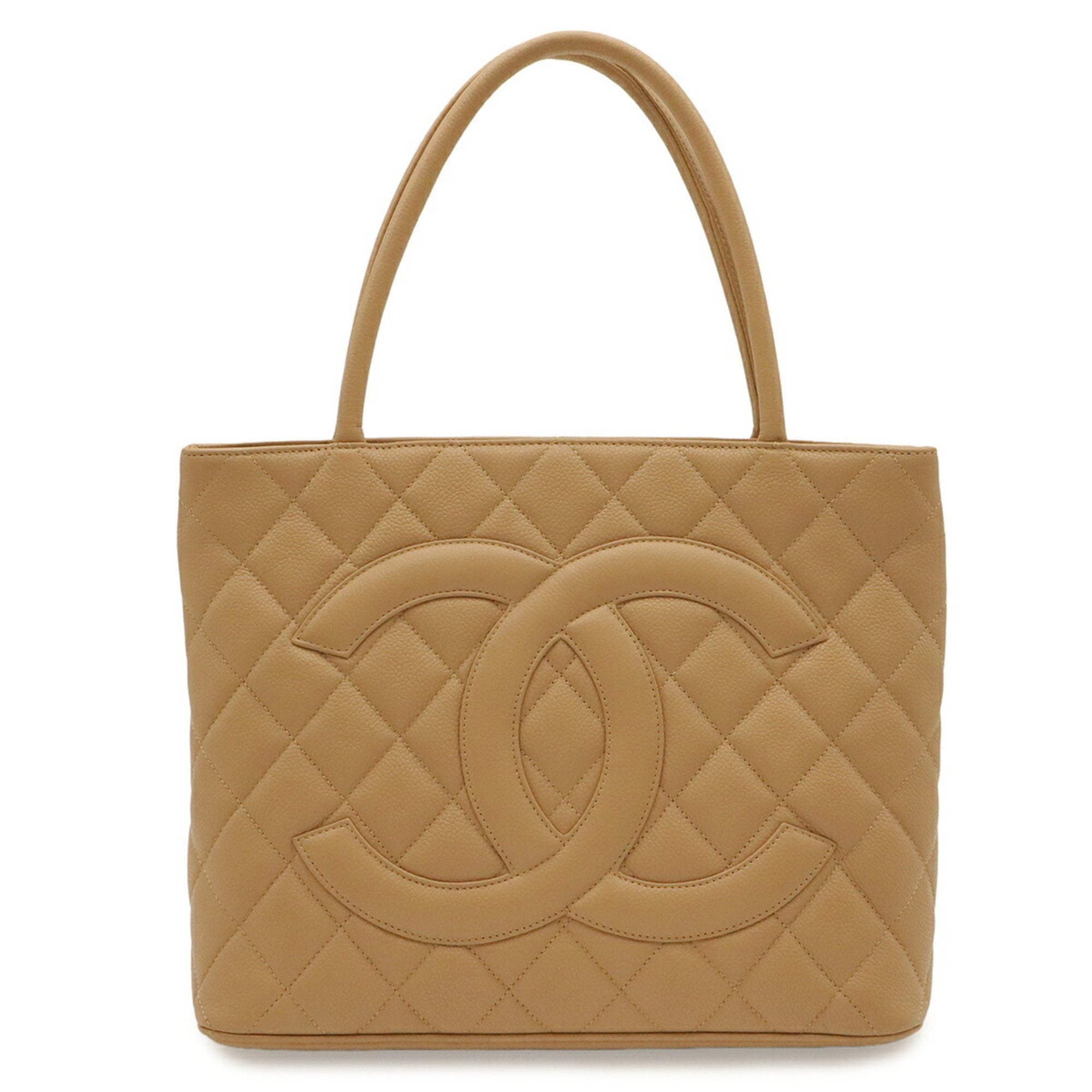 Chanel Beige Grained Calfskin Shoulder Bag Tote Bag (Pre-Owned)