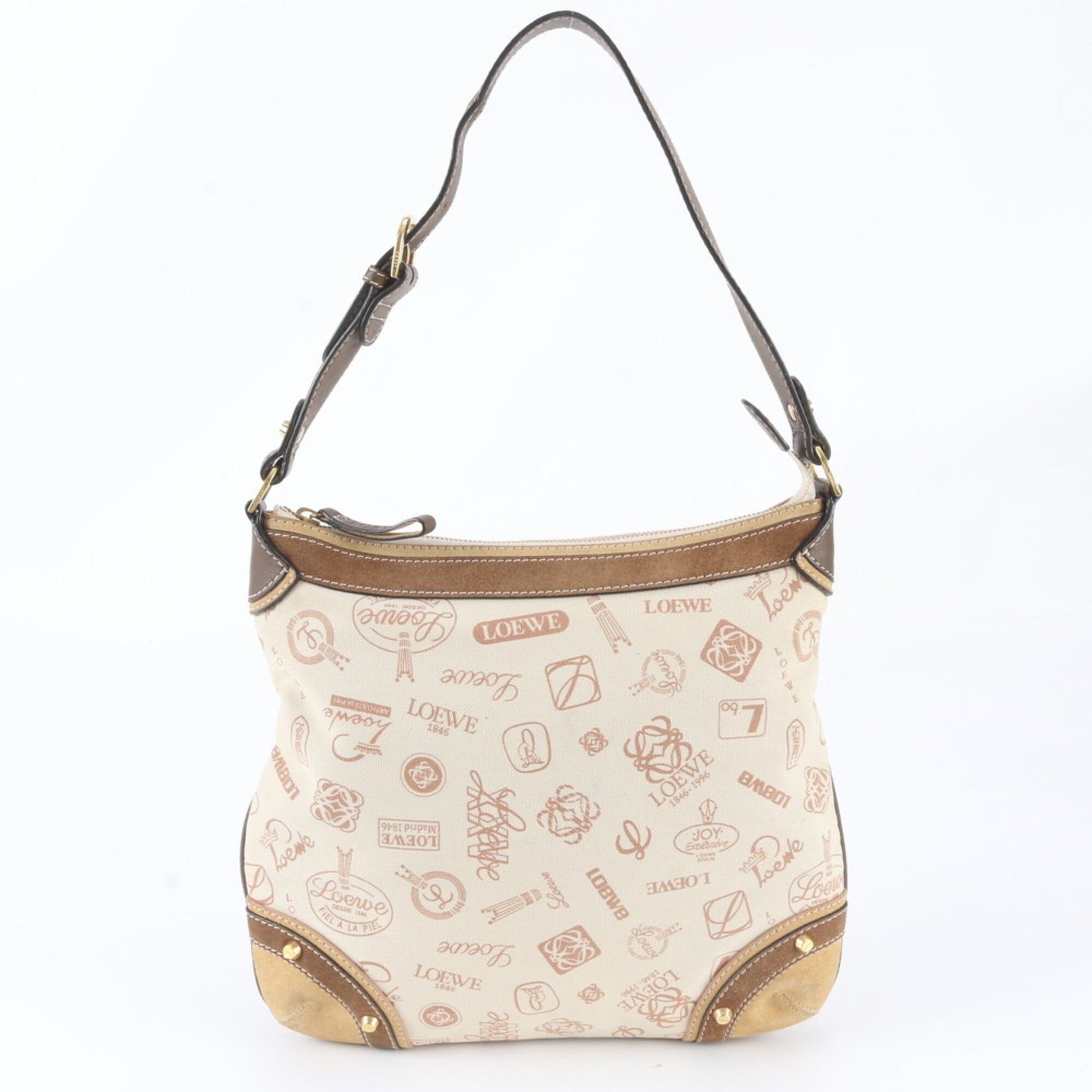 Loewe Beige Brown Leather Canvas Handbag Shoulder Bag Tote Bag (Pre-Owned)