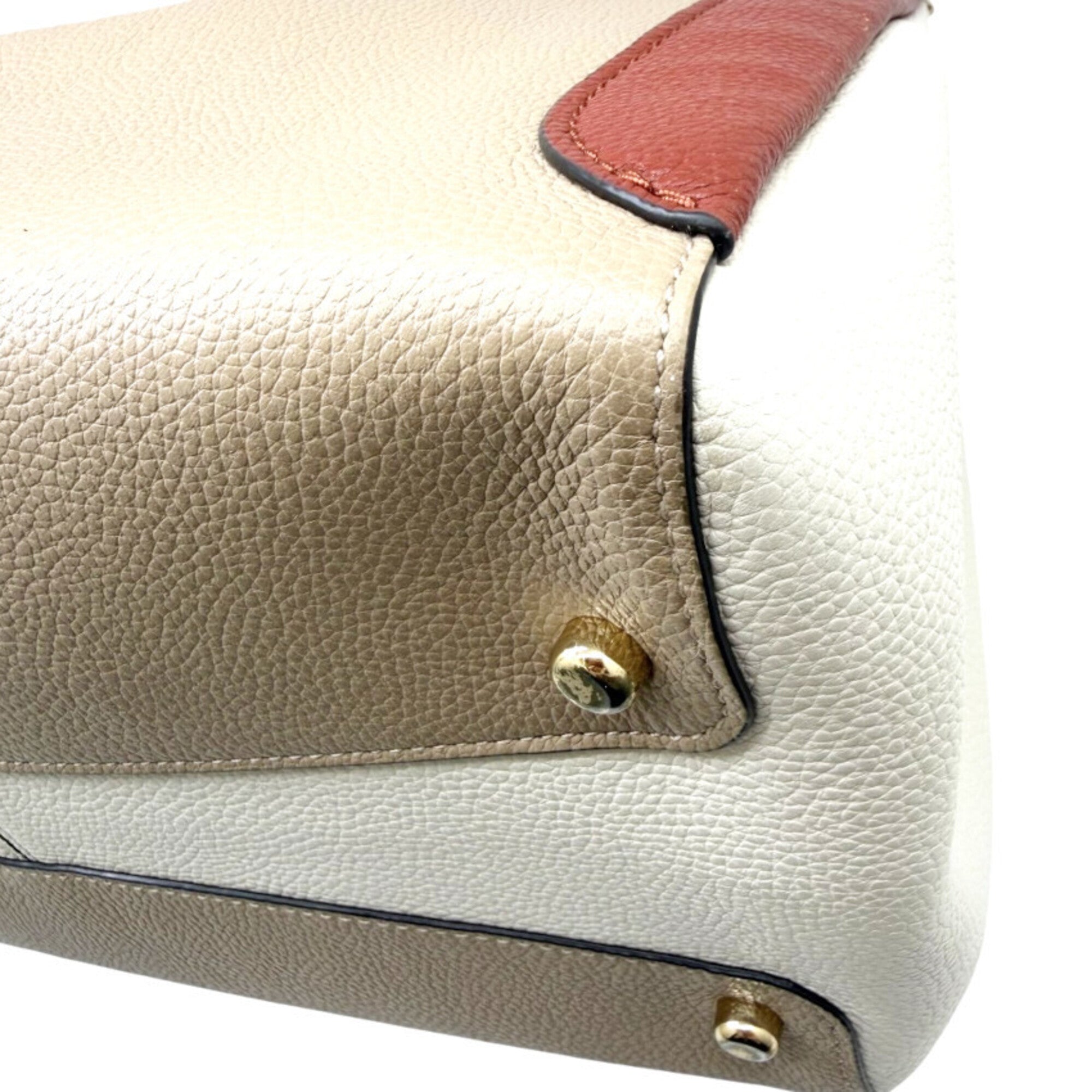 Coach Beige Ivory Red Color Leather Shoulder Bag Tote Bag (Pre-Owned)