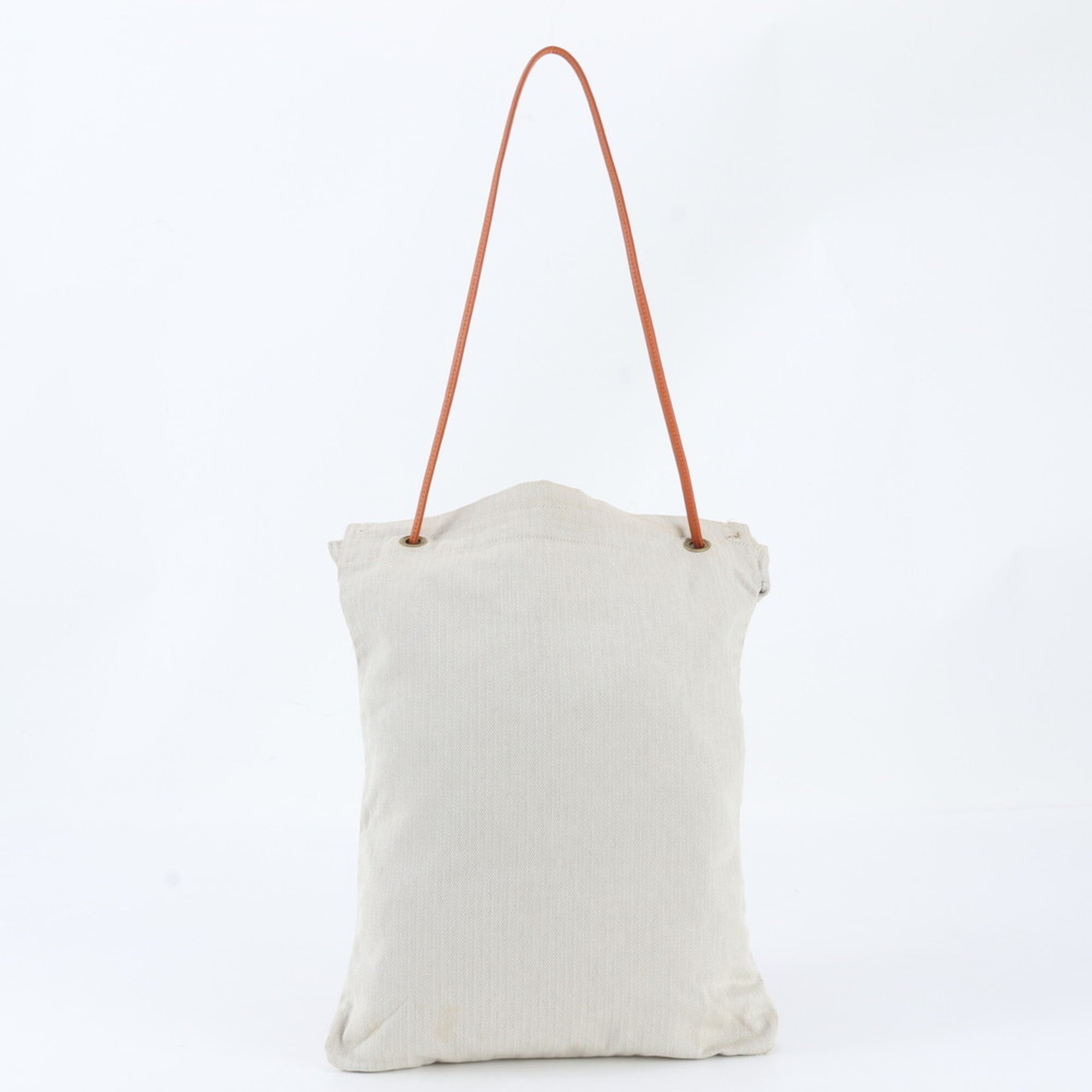 Hermes Beige Orange Leather Canvas Handbag Shoulder Bag (Pre-Owned)