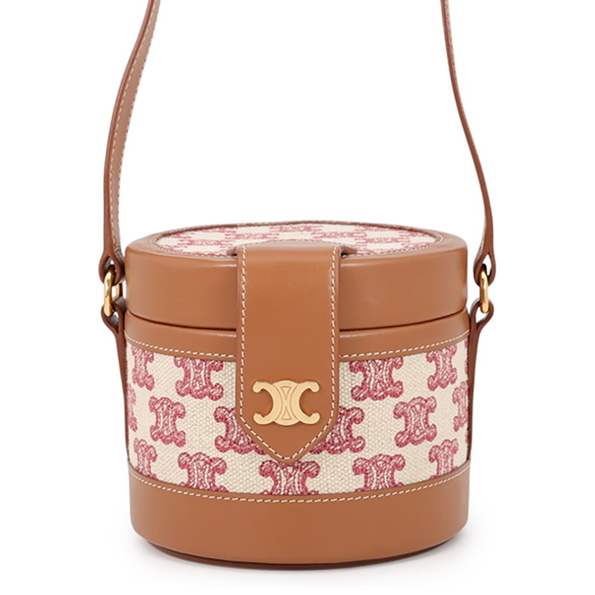 Celine Beige Brown Red Color Leather Canvas Handbag Shoulder Bag (Pre-Owned)