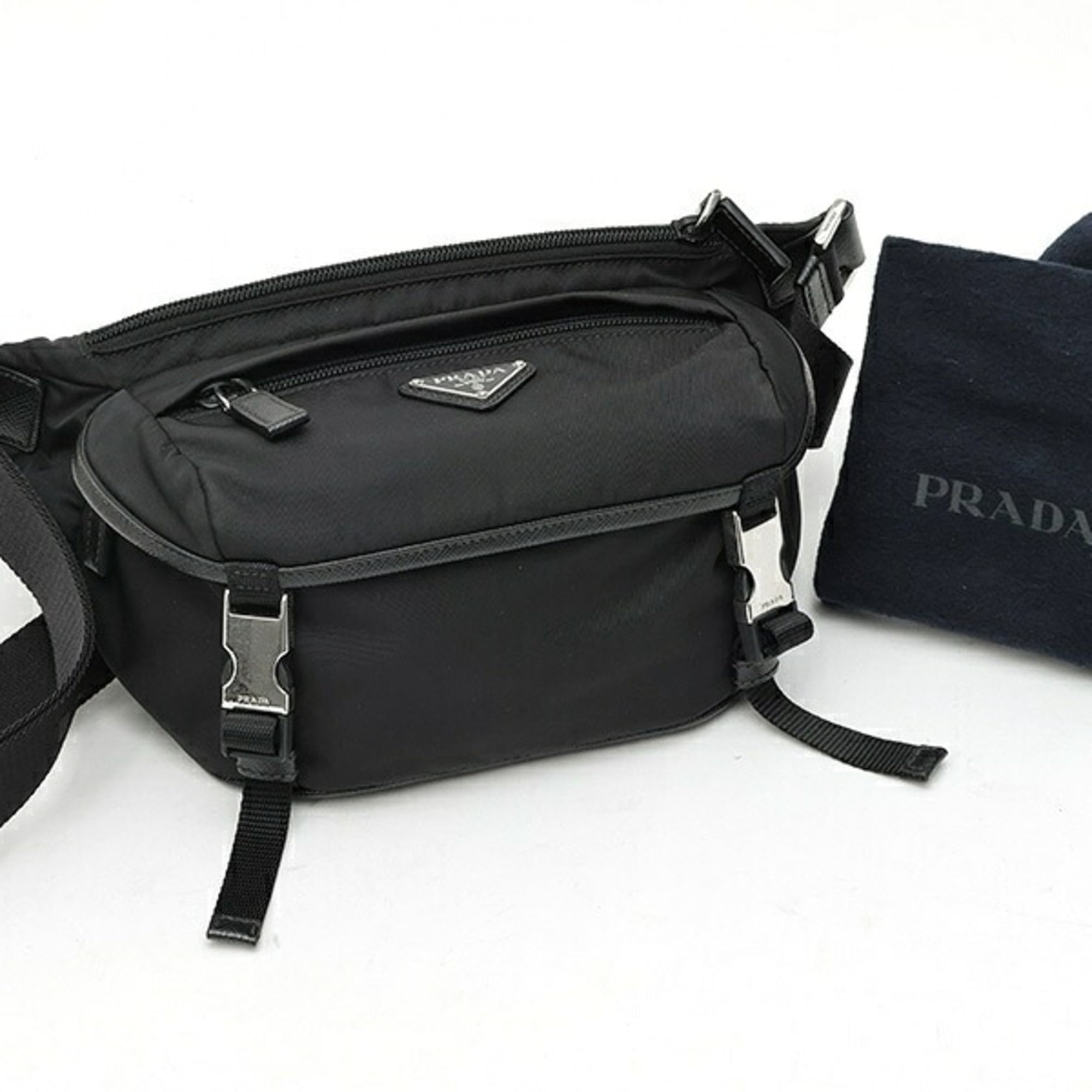 Prada Black Nylon Saffiano Triangle Leather Shoulder Bag (Pre-Owned)