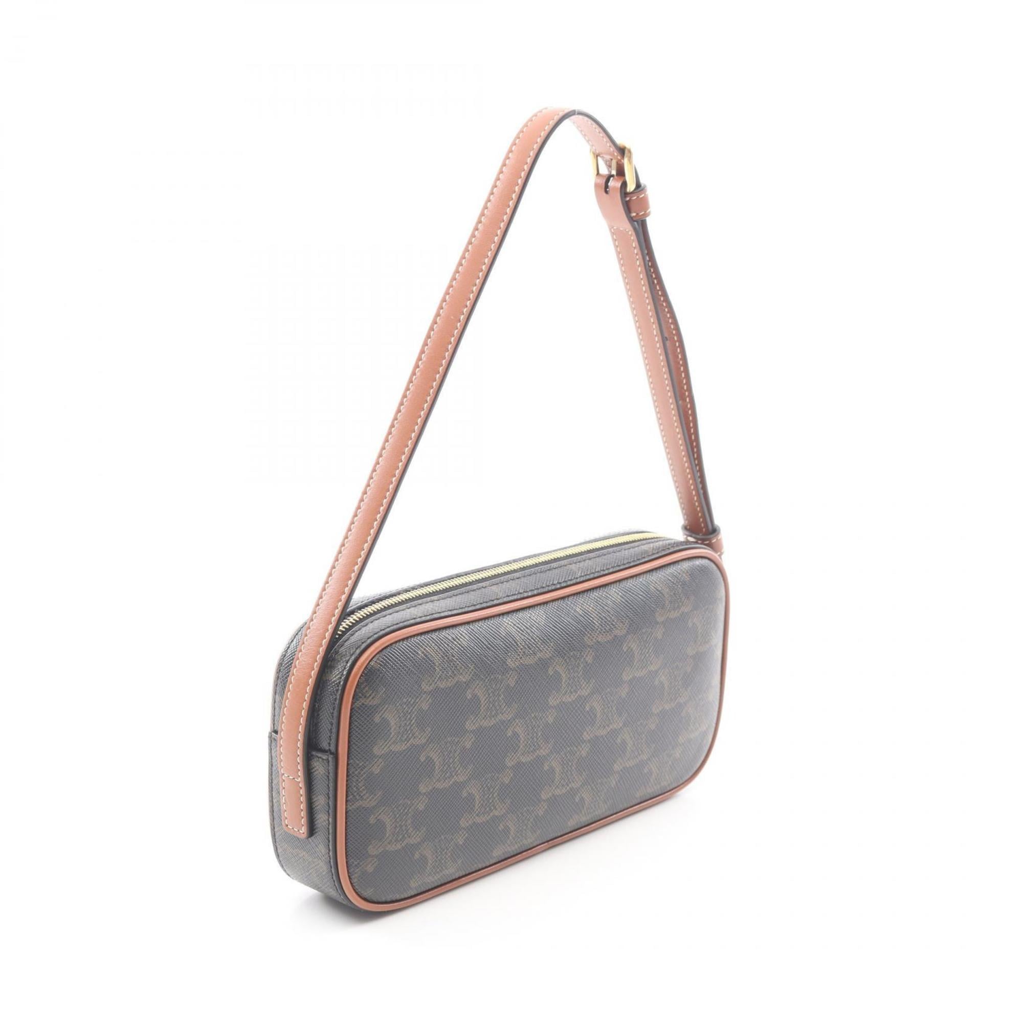 Celine Black Brown Coated Canvas Leather Handbag Shoulder Bag (Pre-Owned)
