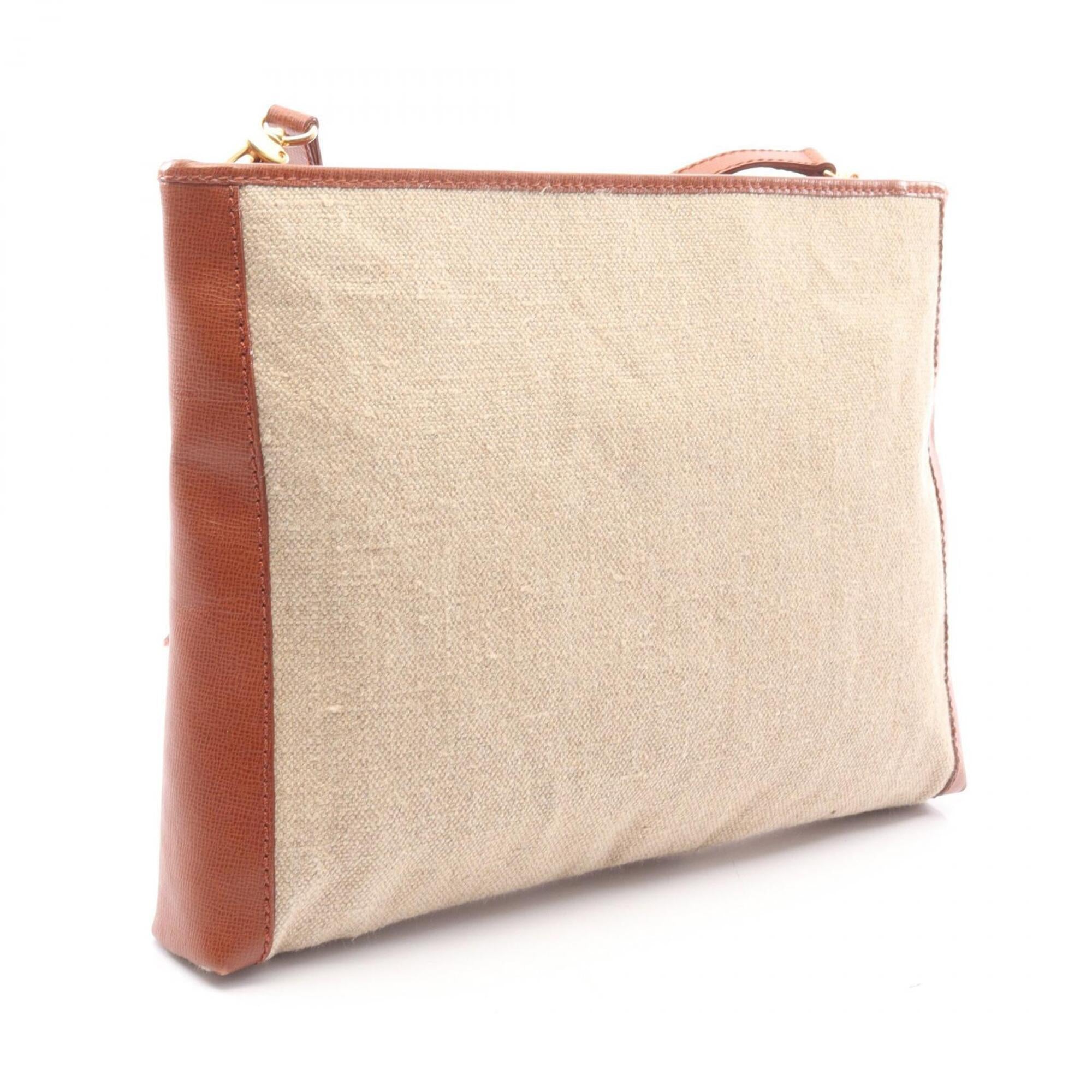 Fendi Beige Brown Canvas Leather Handbag Shoulder Bag (Pre-Owned)