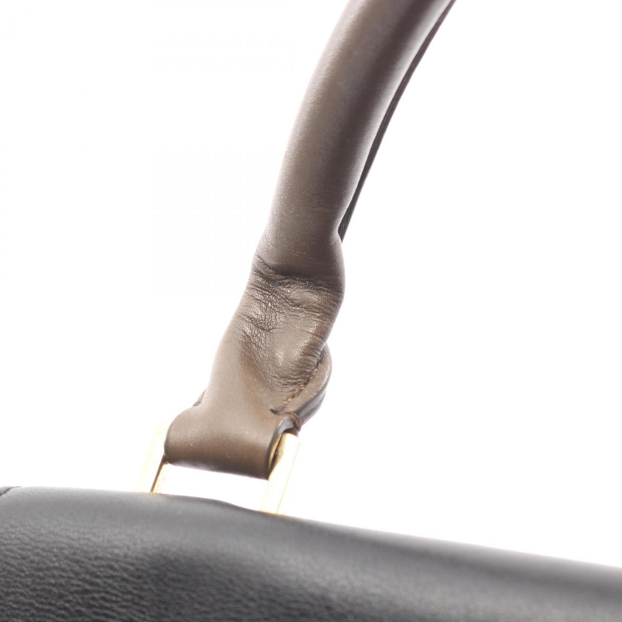 Celine Black Gray Khaki Leather Suede Handbag (Pre-Owned)