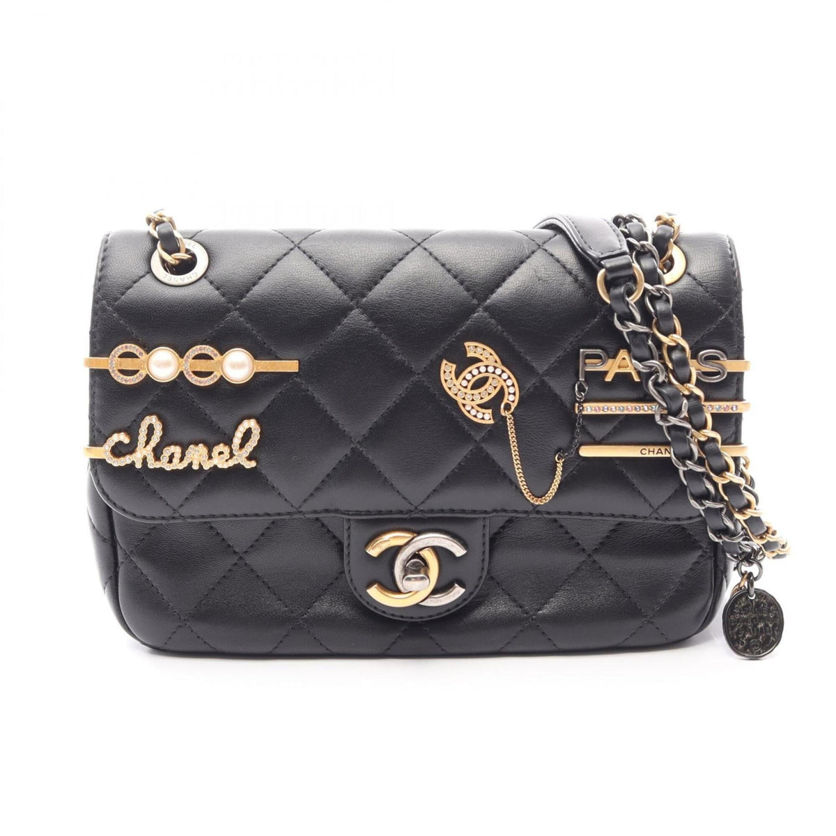 Chanel Matelasse Black Leather Handbag Shoulder Bag (Pre-Owned)