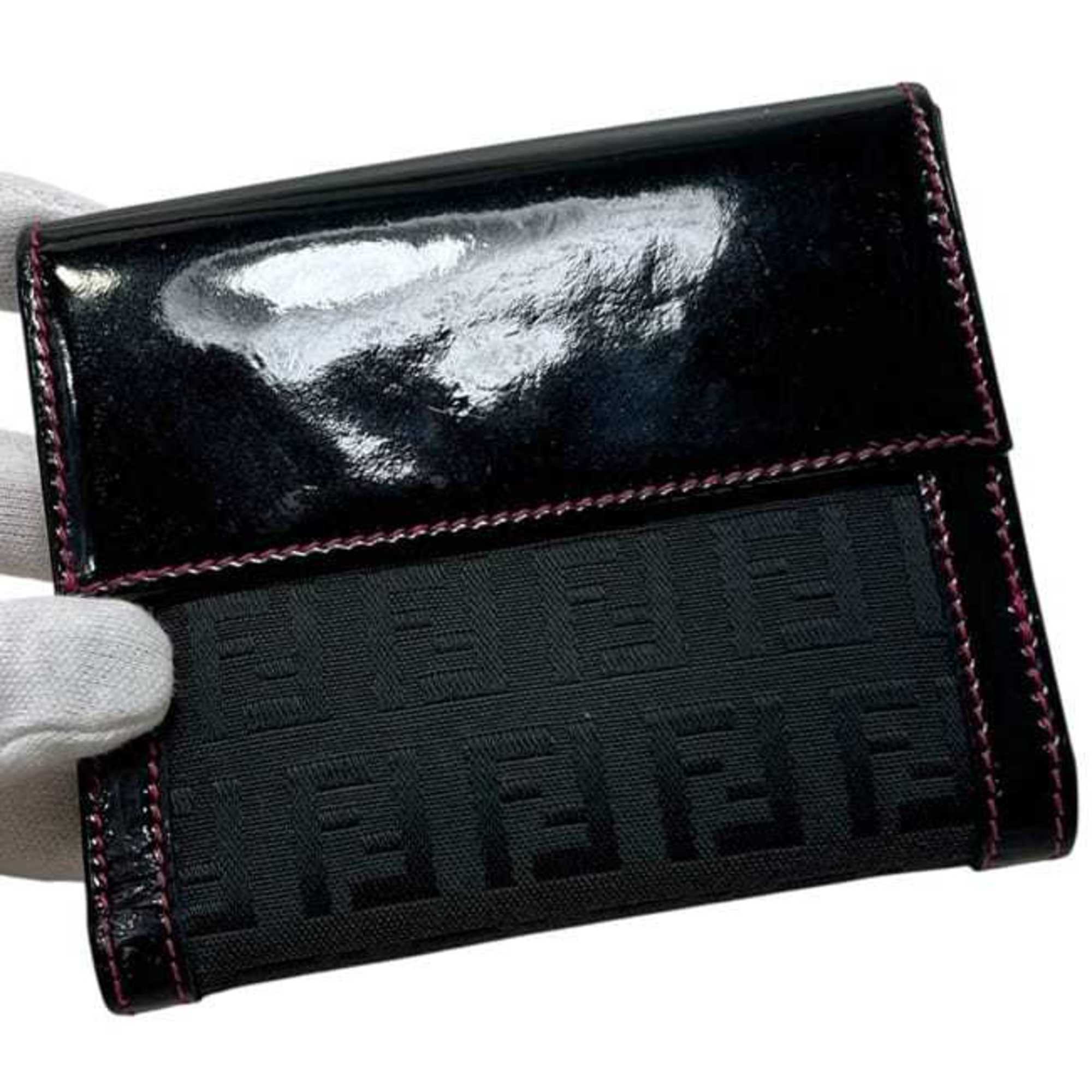 Fendi Black Pink Patent Leather Canvas Leather Wallet (Bi-Fold) (Pre-Owned)