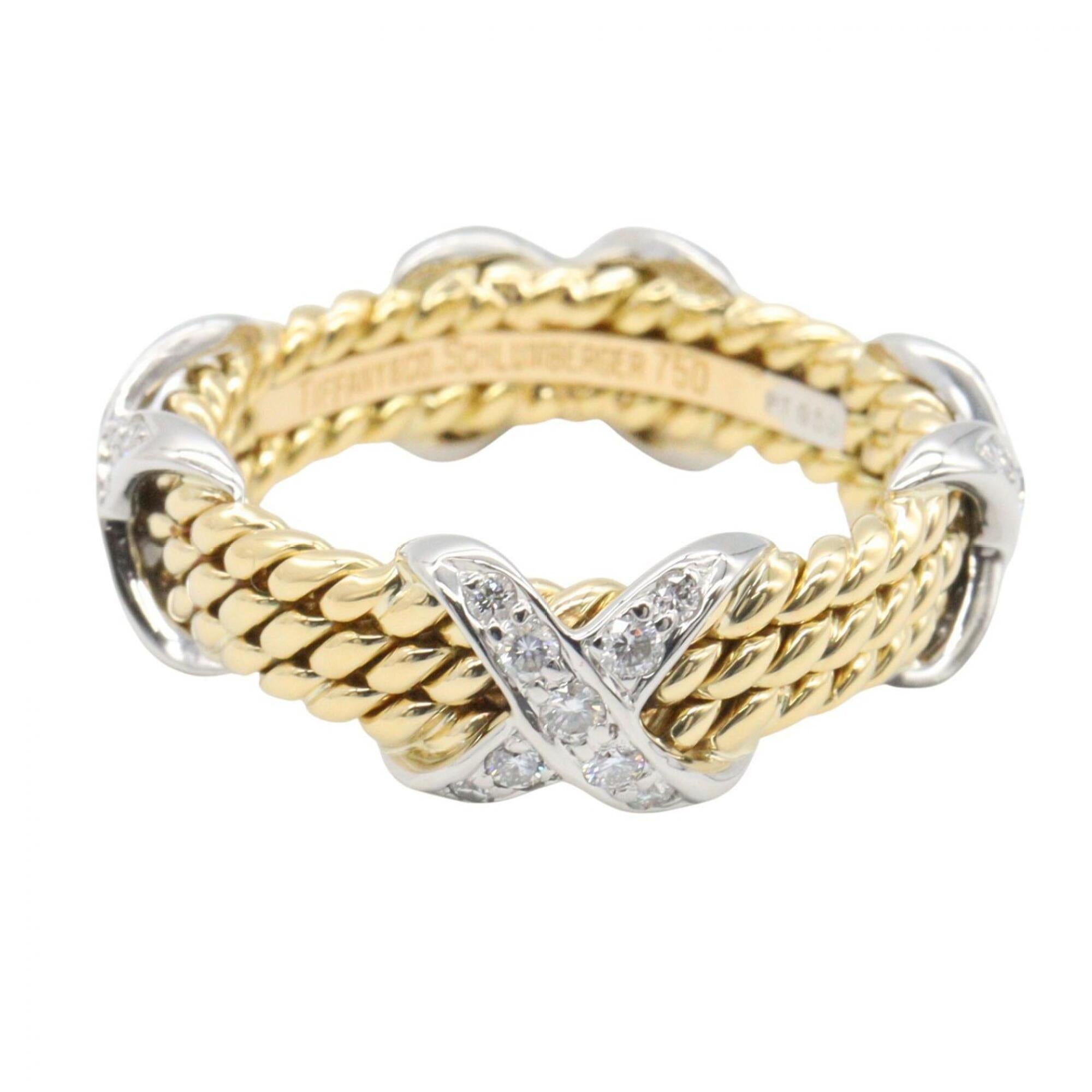 Tiffany Gold Silver Clear Yellow Gold (18K) Platinum 950 Band Ring (Pre-Owned)