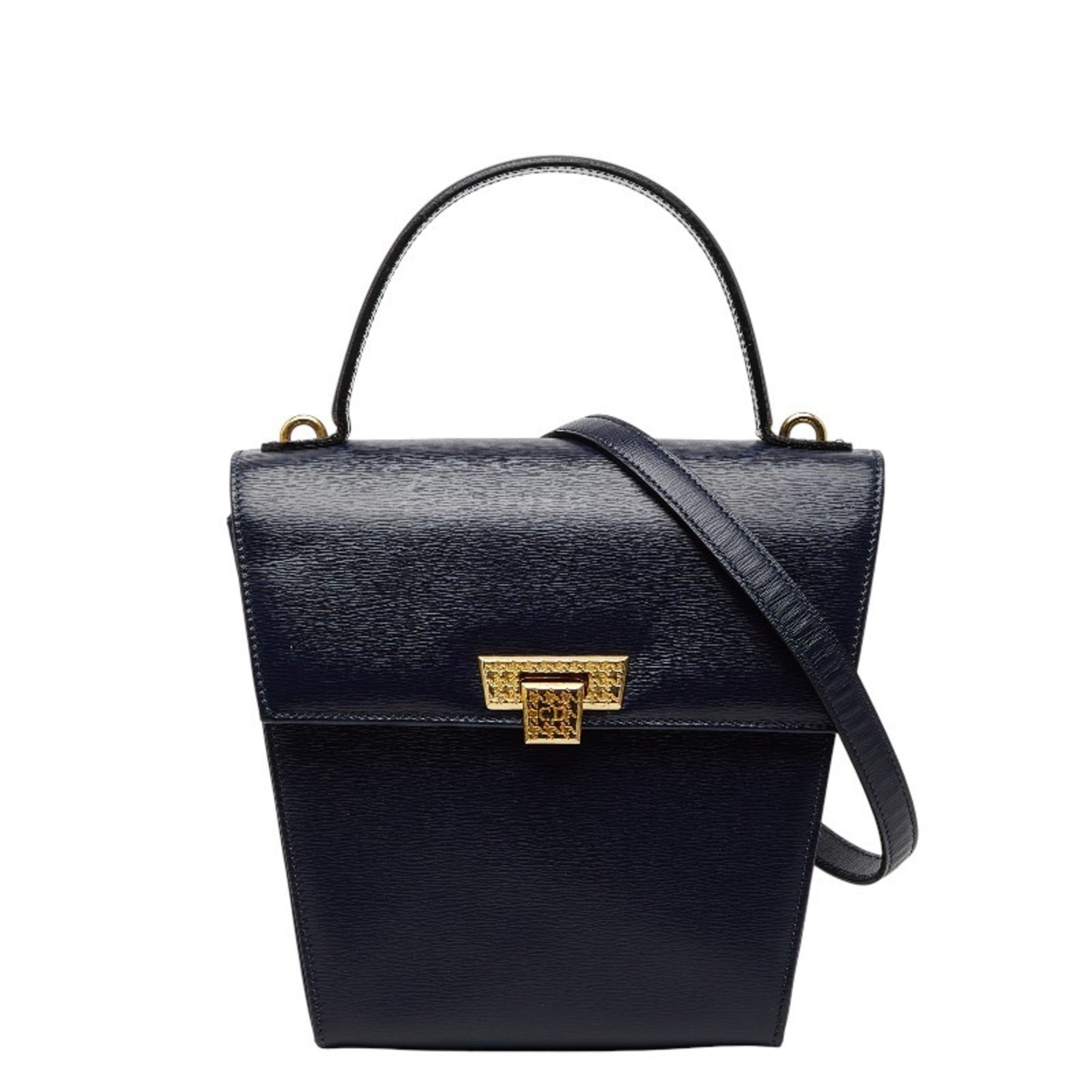 Christian Dior Navy Leather Handbag Shoulder Bag (Pre-Owned)