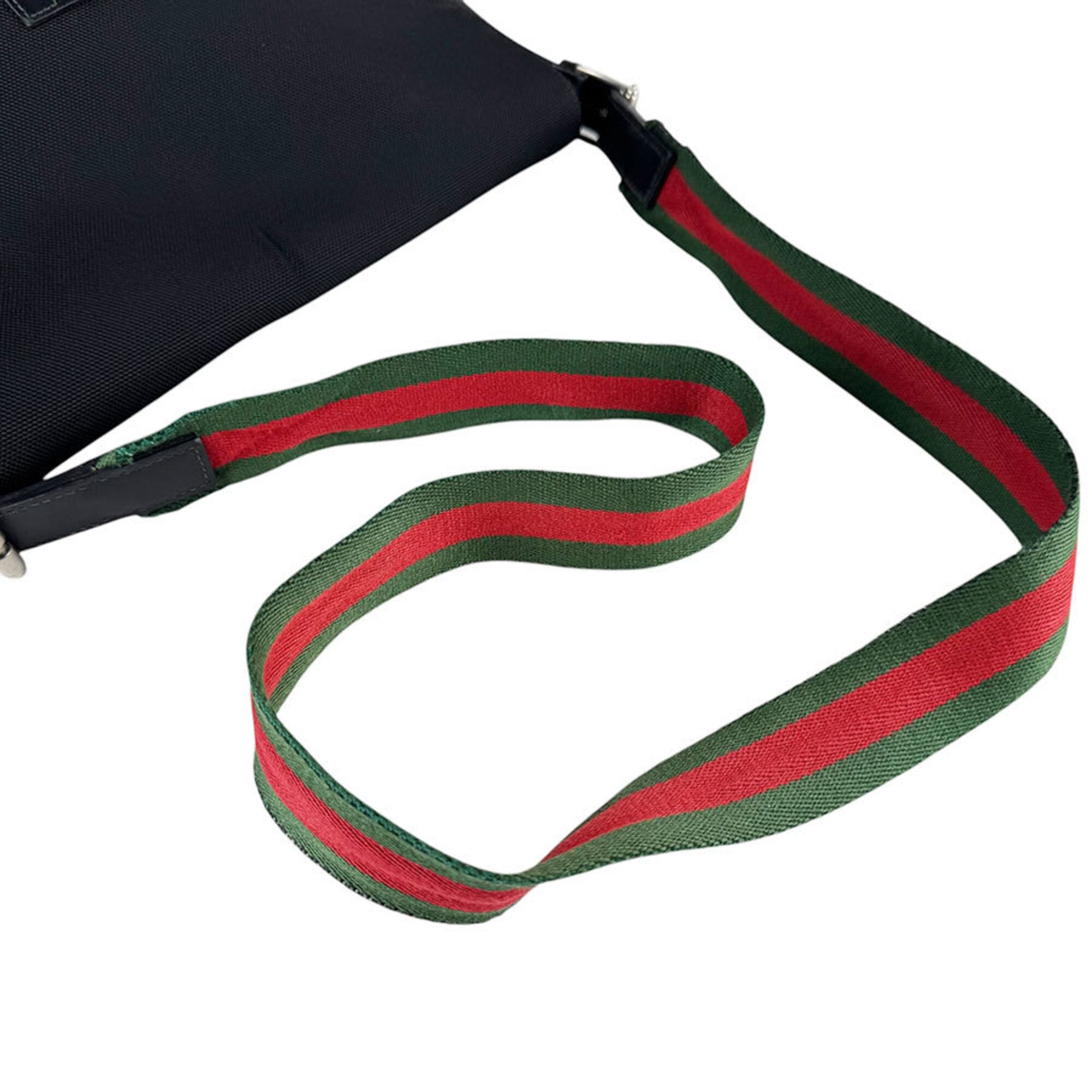 Gucci Black Green Red Color Canvas Shoulder Bag (Pre-Owned)