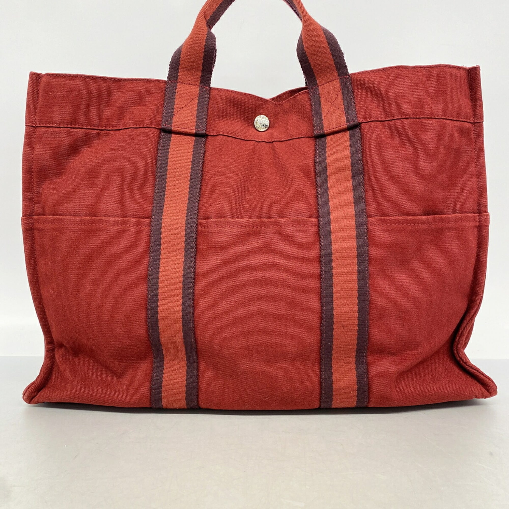 Hermes Red Color Canvas Tote Bag (Pre-Owned)