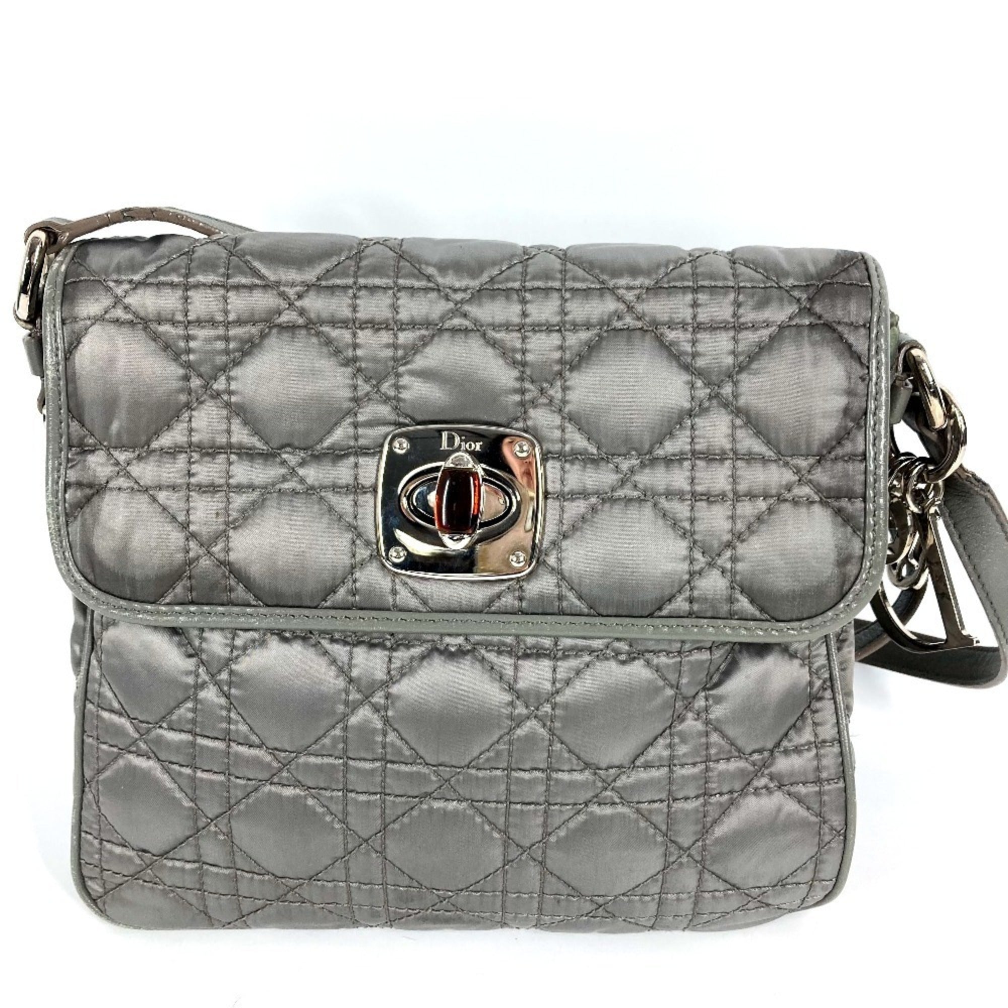 Christian Dior Gray Nylon Leather Pochette Shoulder Bag (Pre-Owned)