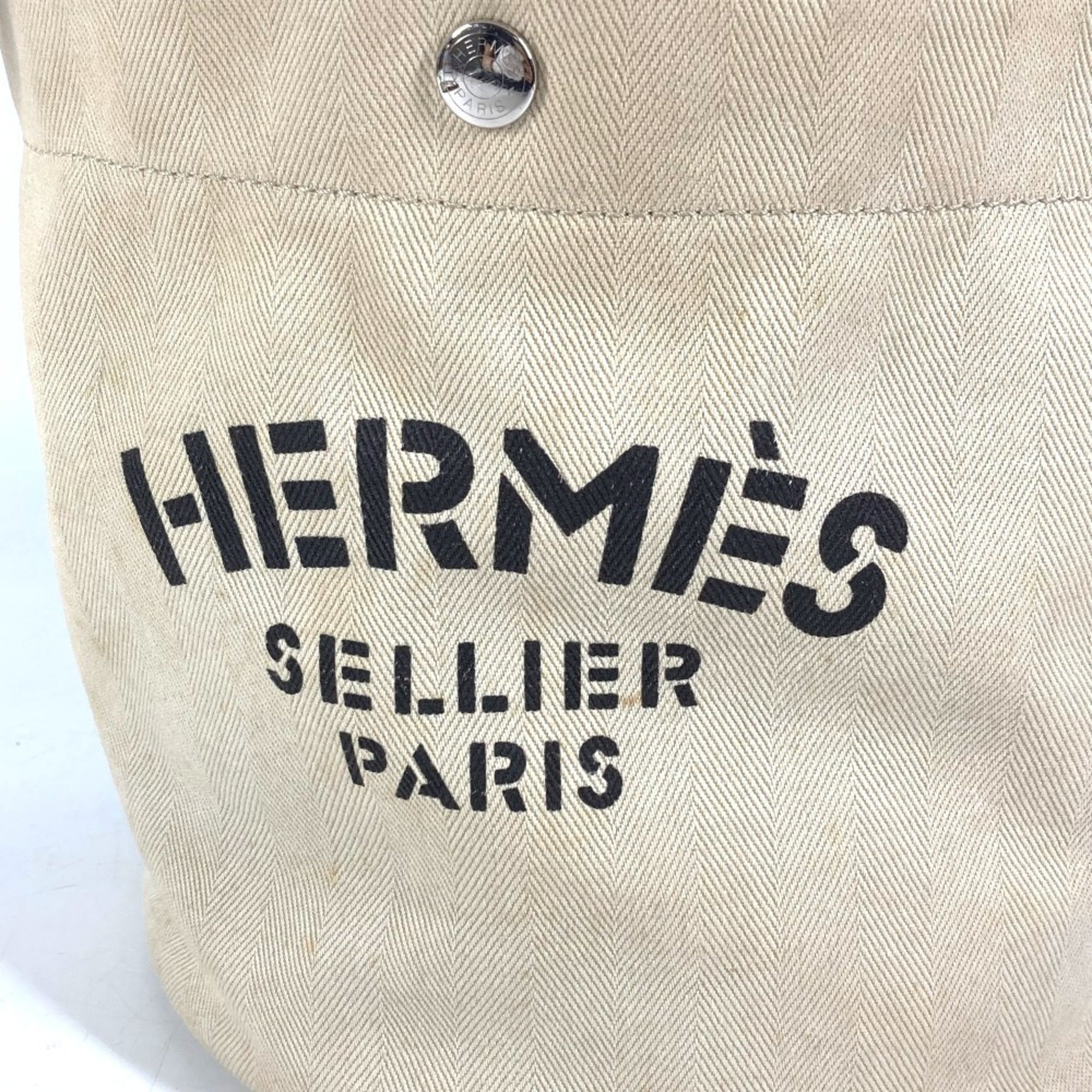 Hermes Beige Leather Canvas Handbag Shoulder Bag (Pre-Owned)