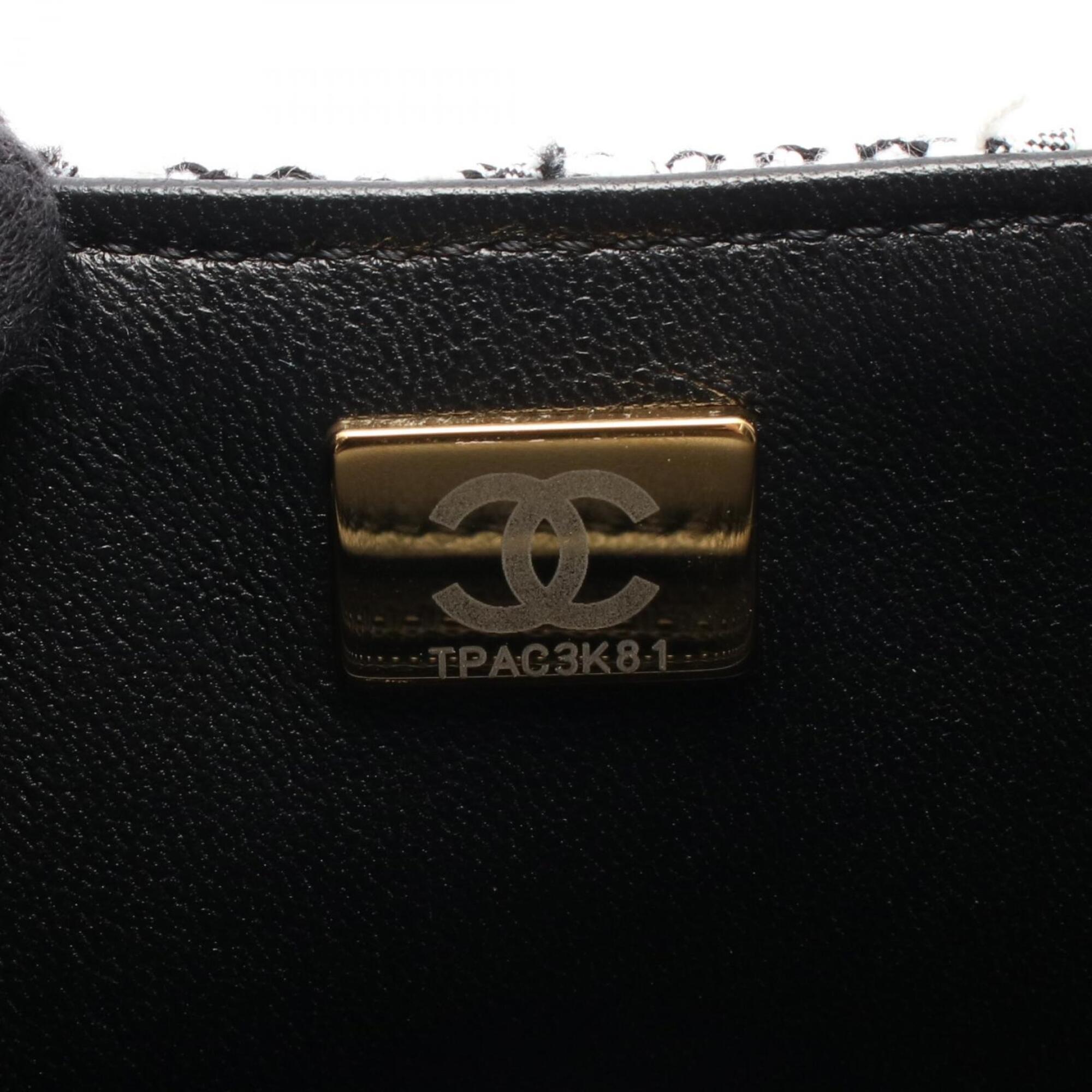 Chanel Black White Fabric Leather Handbag Shoulder Bag (Pre-Owned)