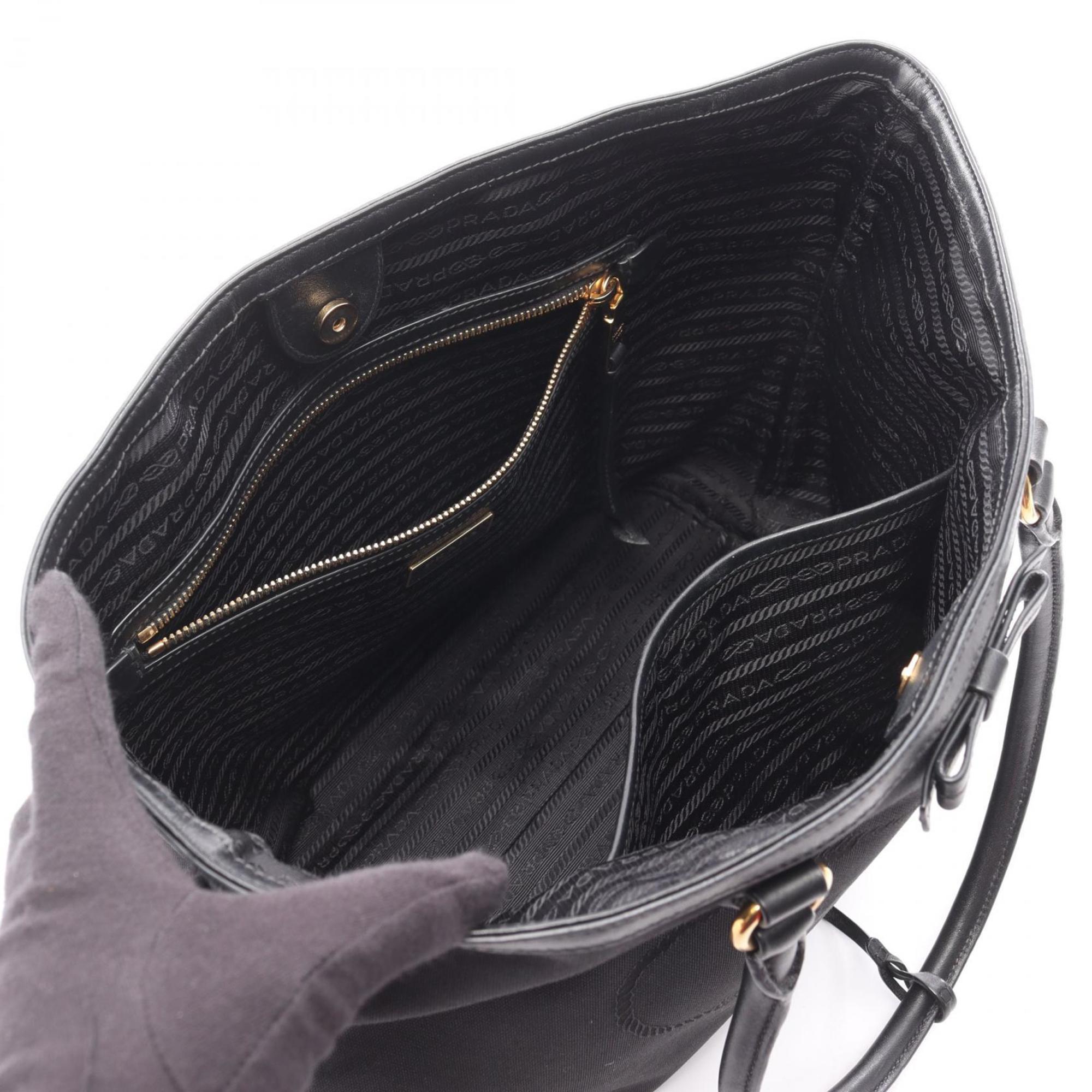 Prada Black Canvas Leather Tote Bag (Pre-Owned)