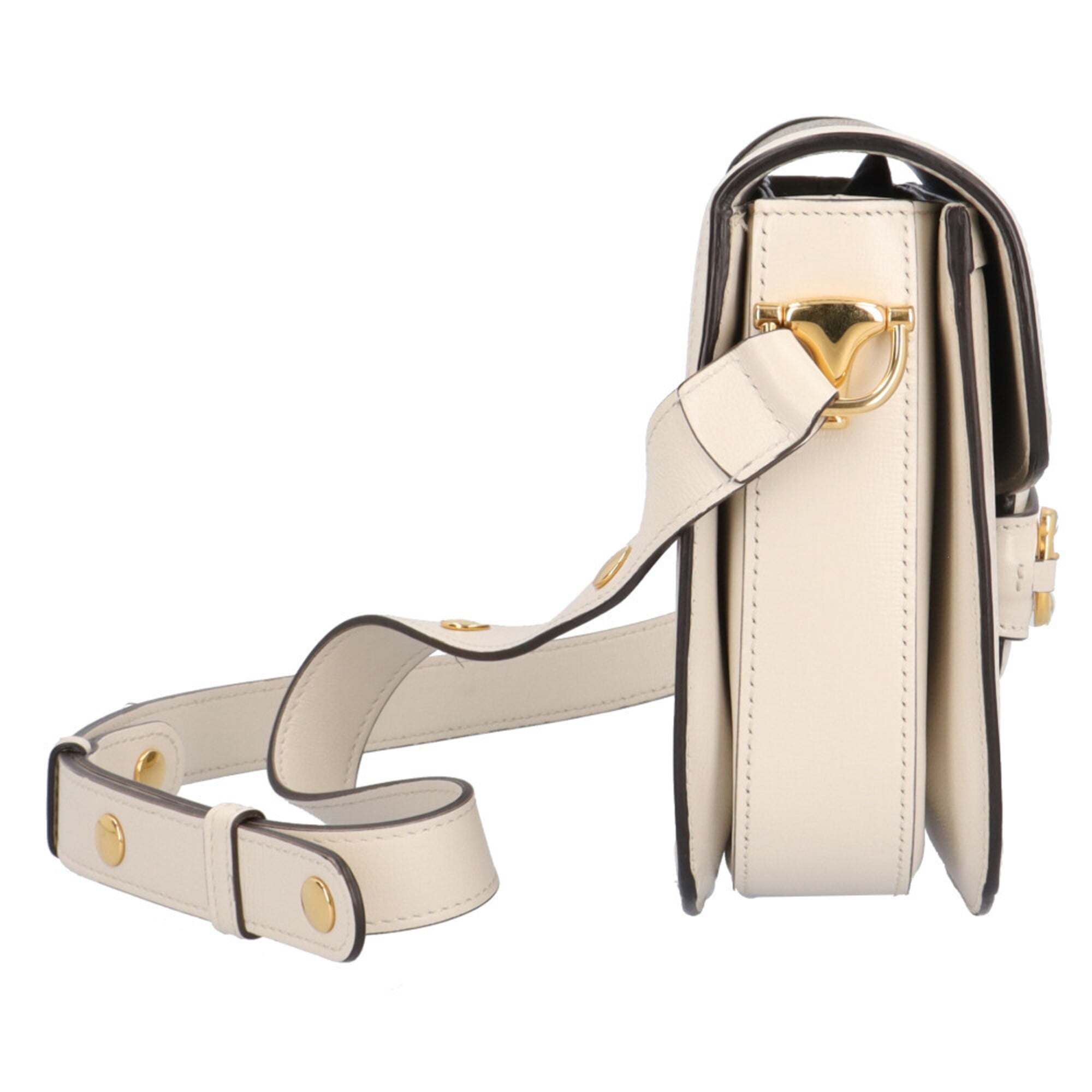 Gucci Horsebit Beige White Gg Supreme Canvas Leather Shoulder Bag (Pre-Owned)
