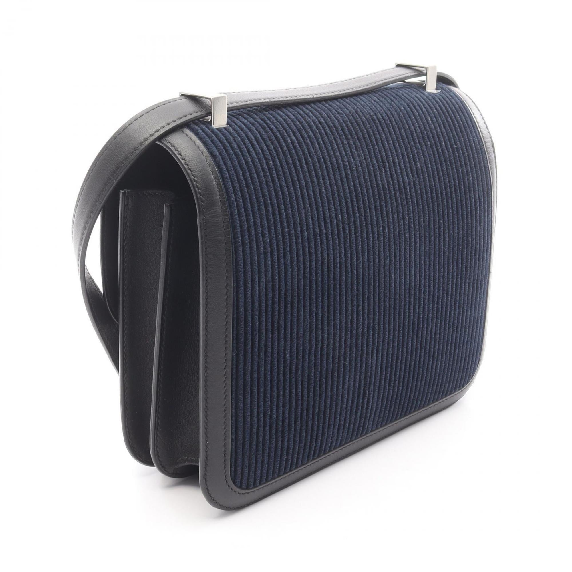 Hermes Black Blue Marine Navy Cord Swift Leather Handbag Shoulder Bag (Pre-Owned)