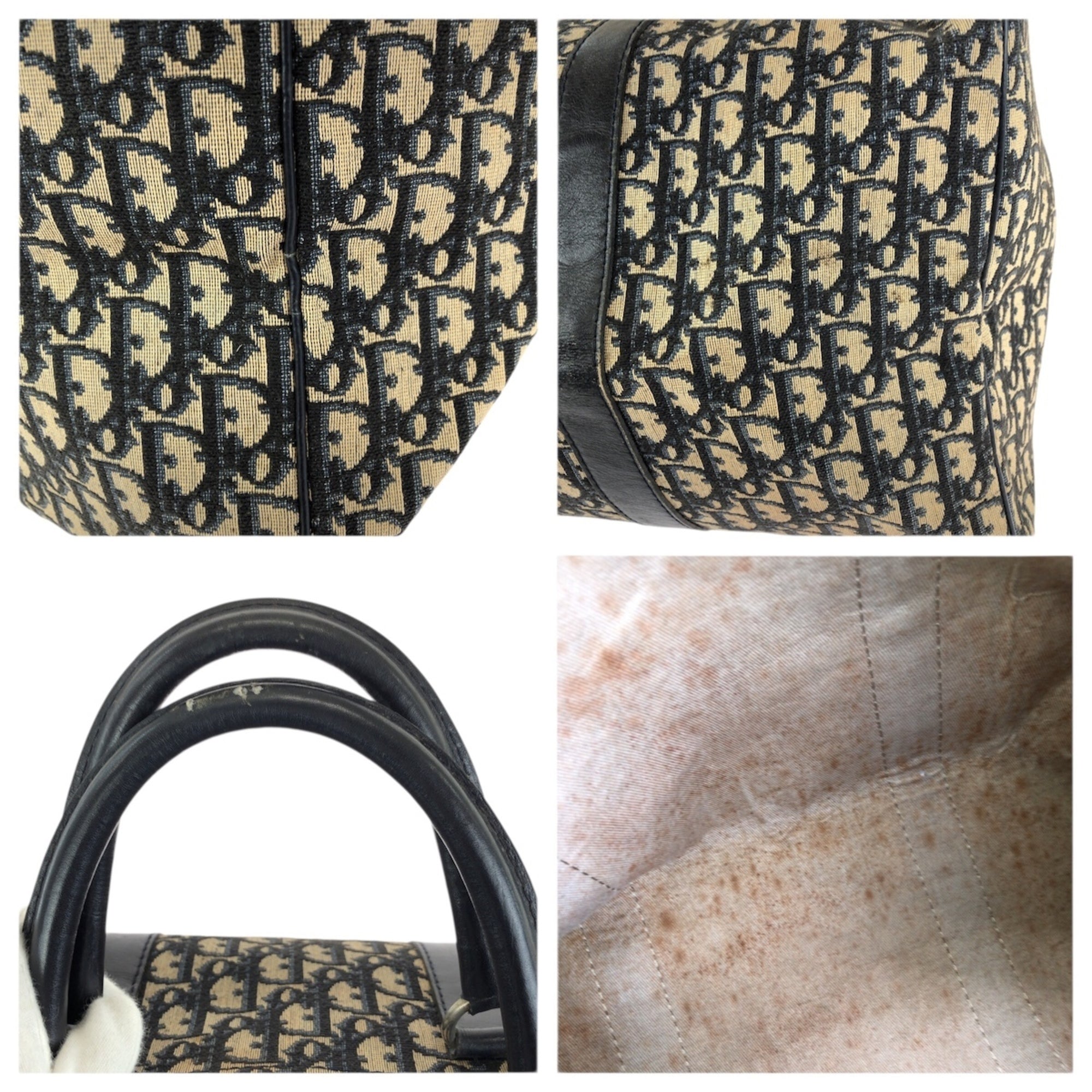 Christian Dior Navy Canvas Leather Boston Bag (Pre-Owned)
