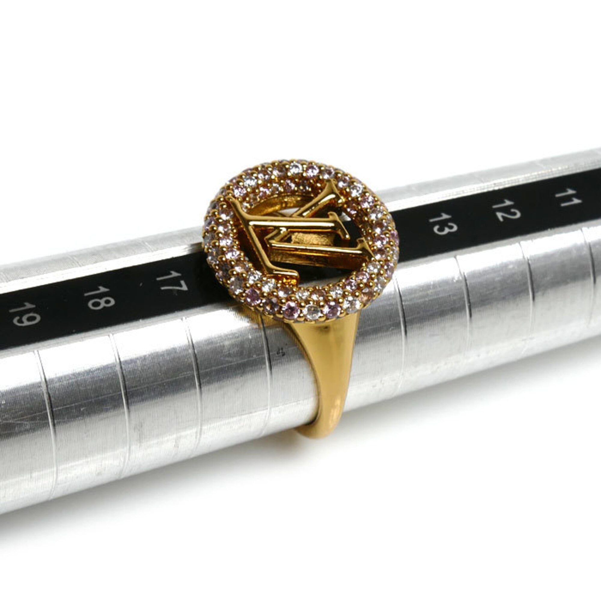 Louis Vuitton Gold Gold Plating Rhinestone Band Ring (Pre-Owned)