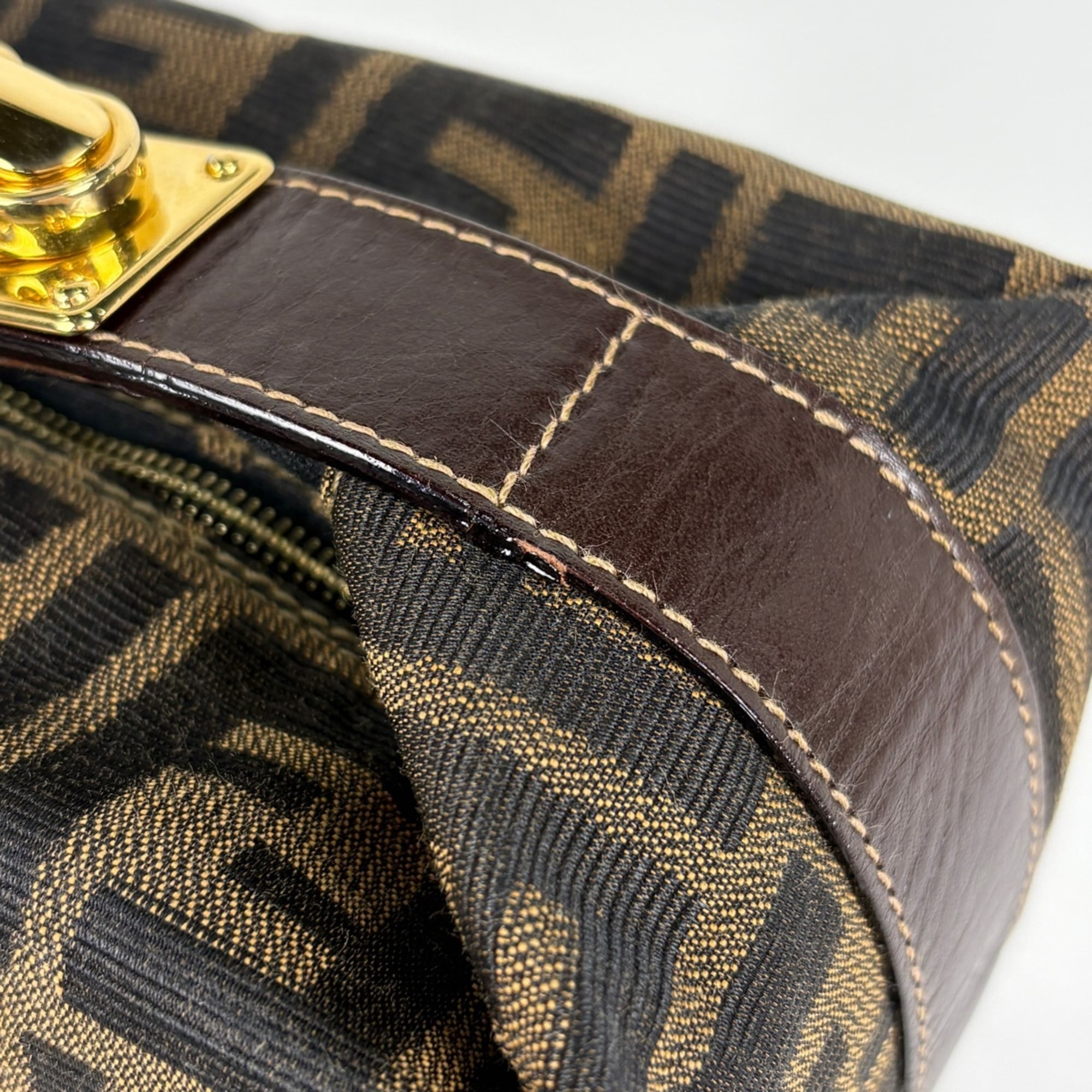 Fendi Brown Canvas Leather Handbag Vanity Bag (Pre-Owned)