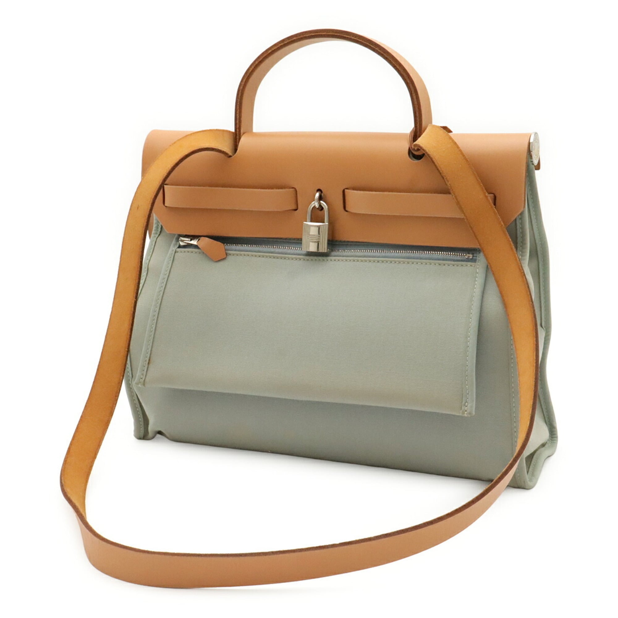 Hermes Ciel Mint Blue Toile Officier Handbag Pouch Shoulder Bag (Pre-Owned)