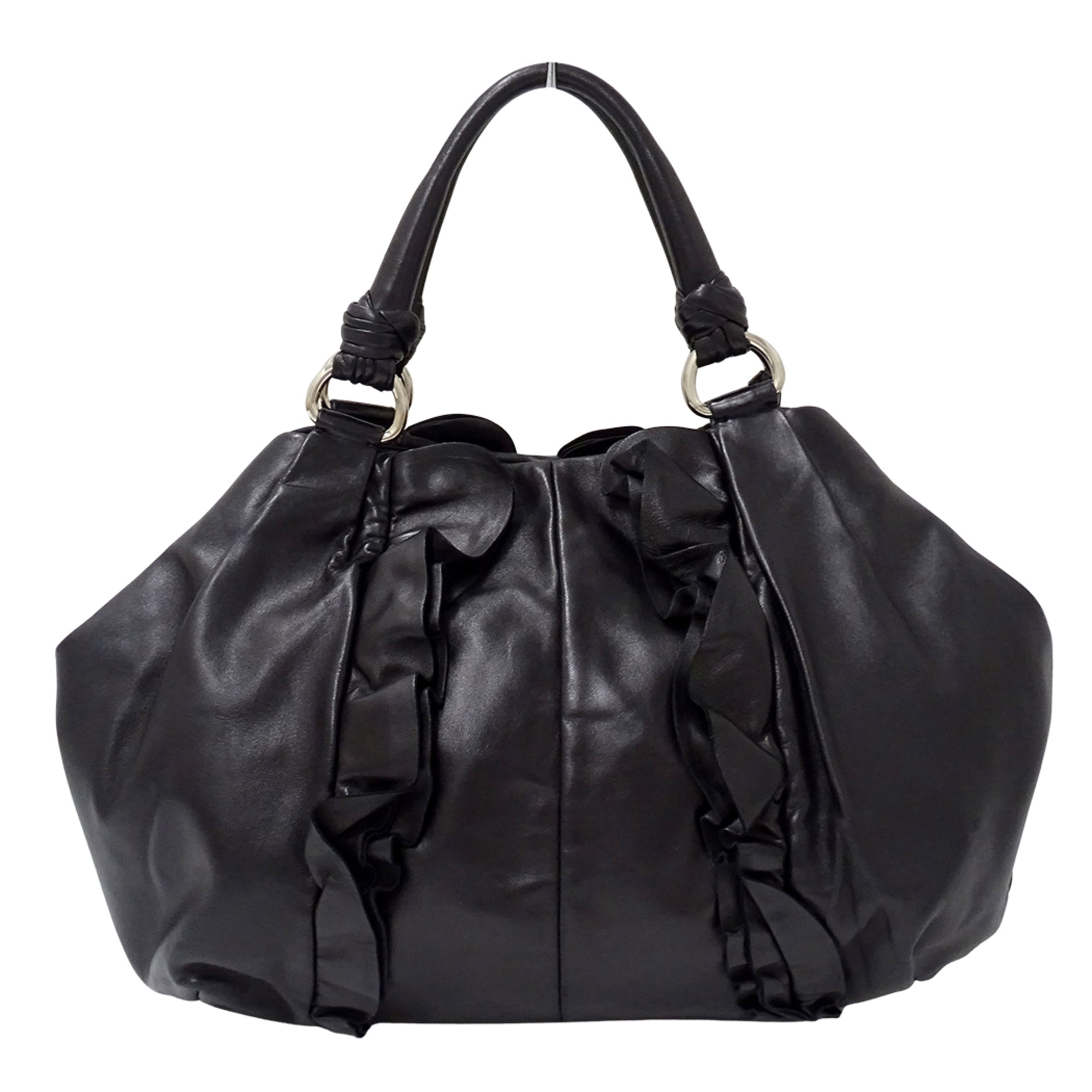 Prada Black Leather Handbag Tote Bag (Pre-Owned)