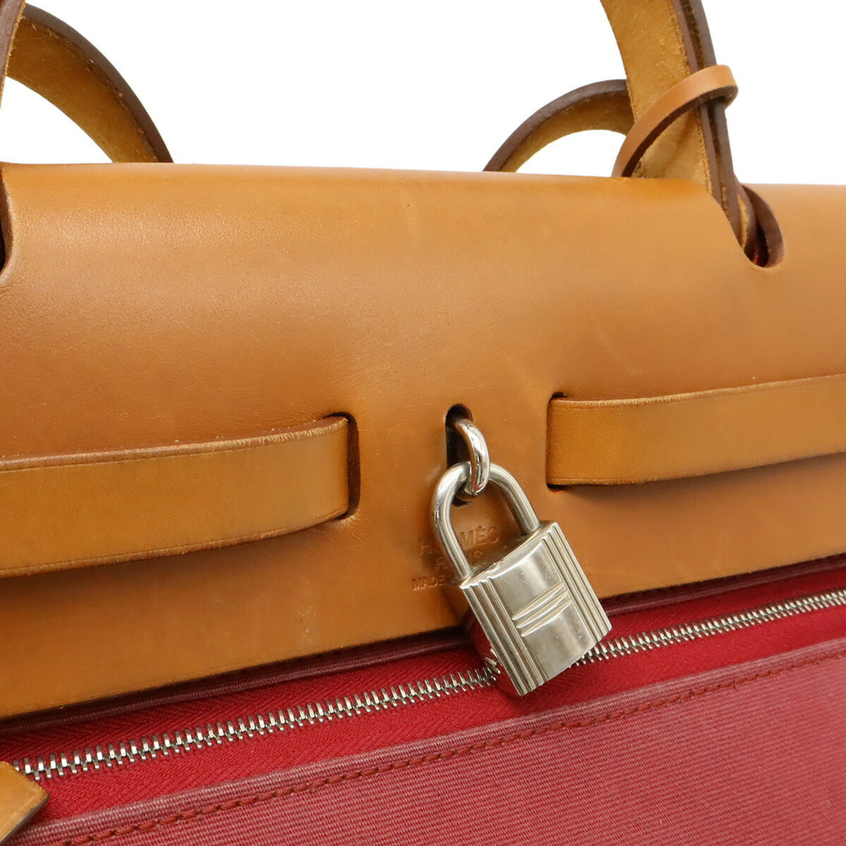 Hermes Her Bag Red Color Toile Officier Leather Handbag Shoulder Bag (Pre-Owned)