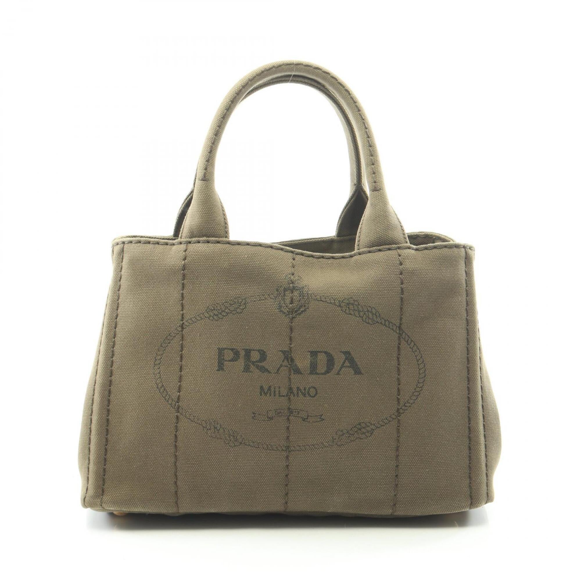 Prada Khaki Canvas Handbag Tote Bag (Pre-Owned)