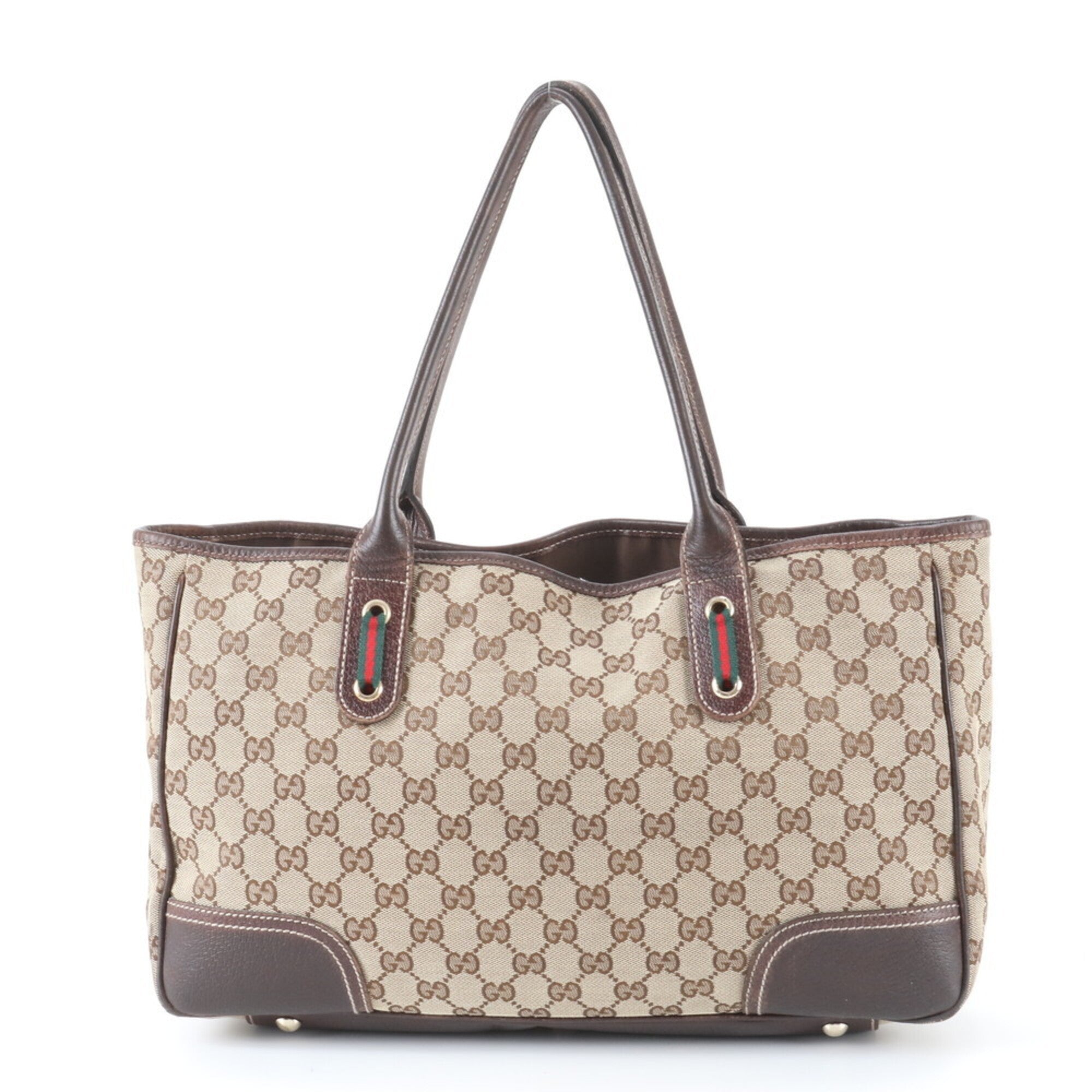 Gucci Gg Canvas Brown Leather Canvas Handbag Tote Bag (Pre-Owned)