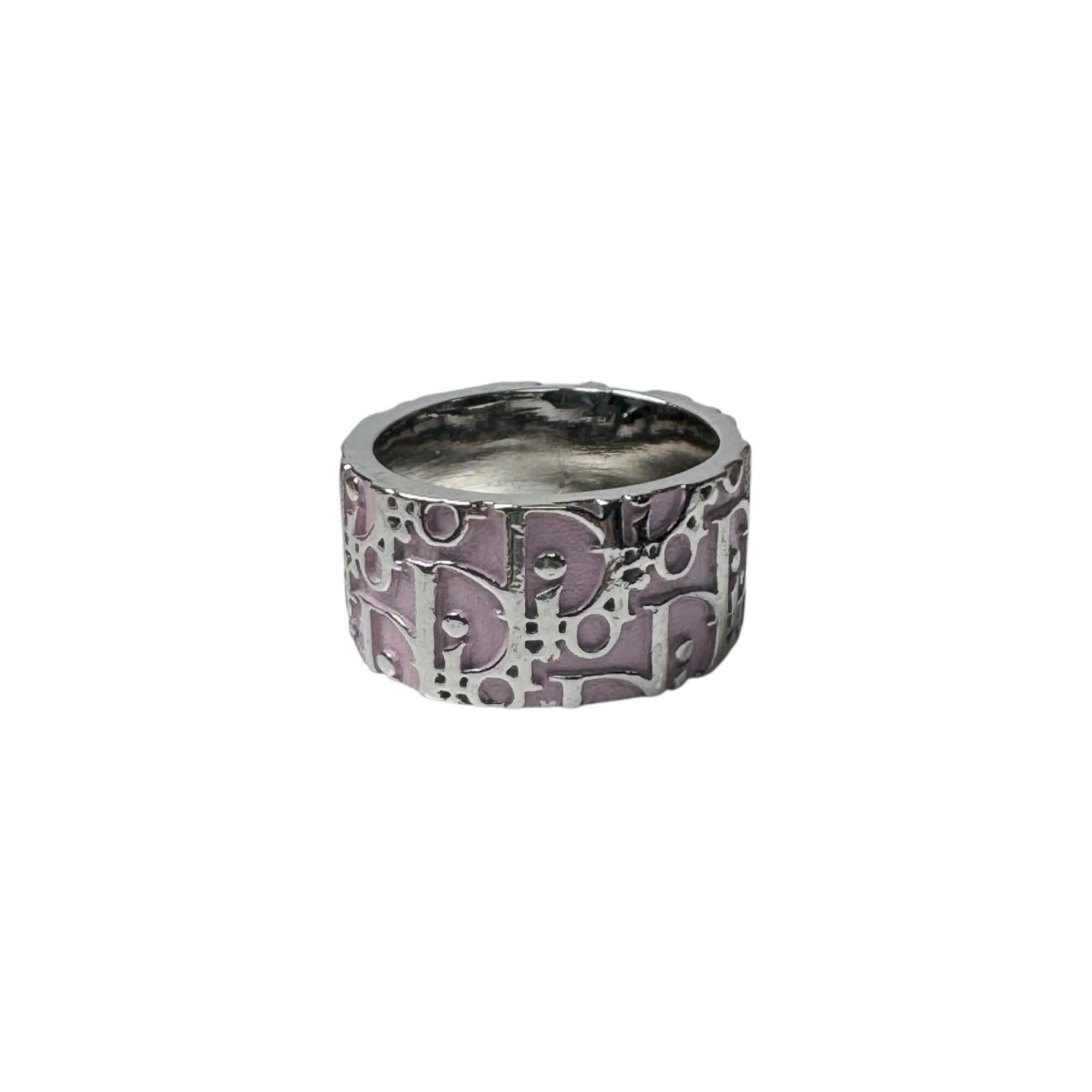 Christian Dior Silver Pink Metal Band Ring (Pre-Owned)