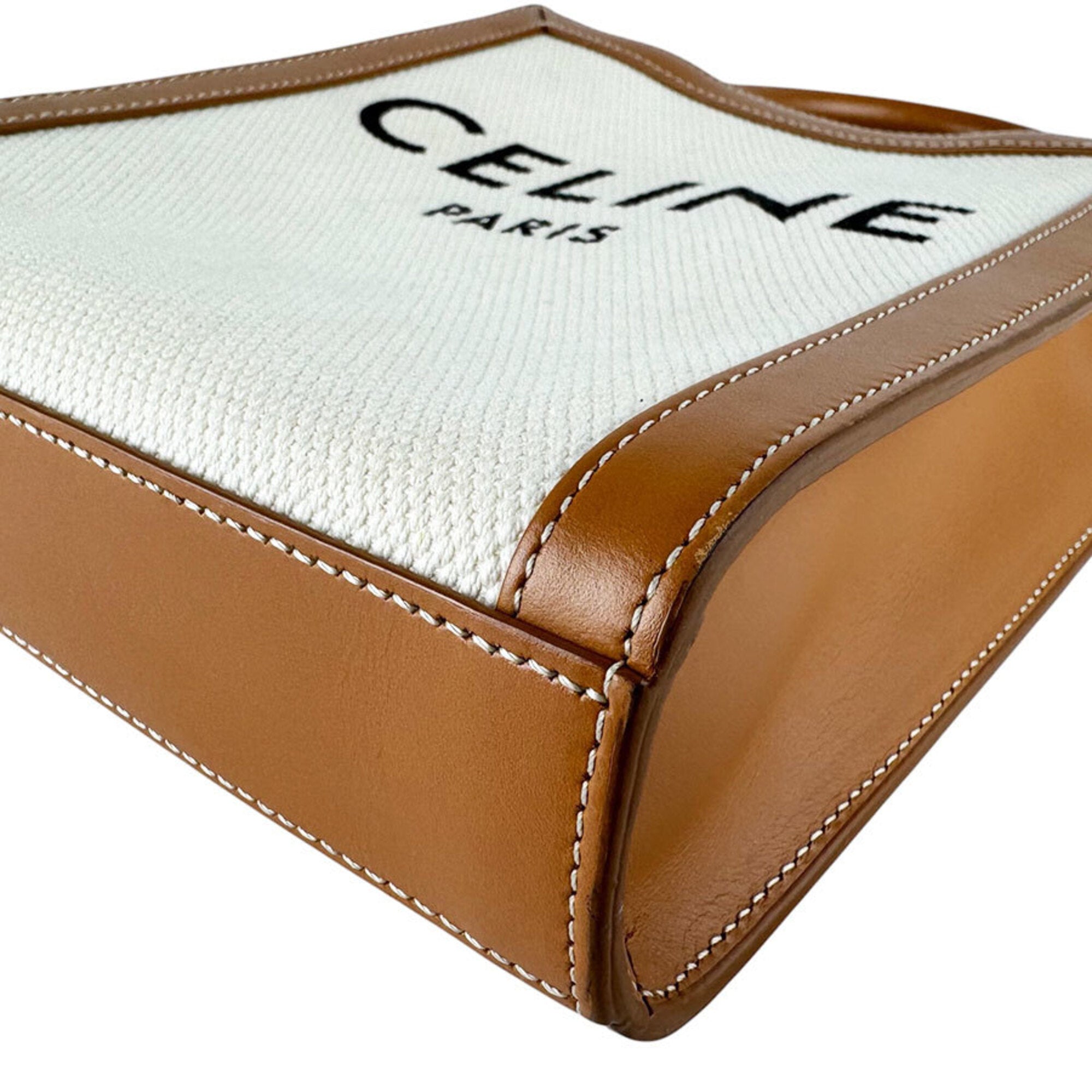 Celine Brown Ivory Canvas Leather Shoulder Bag (Pre-Owned)