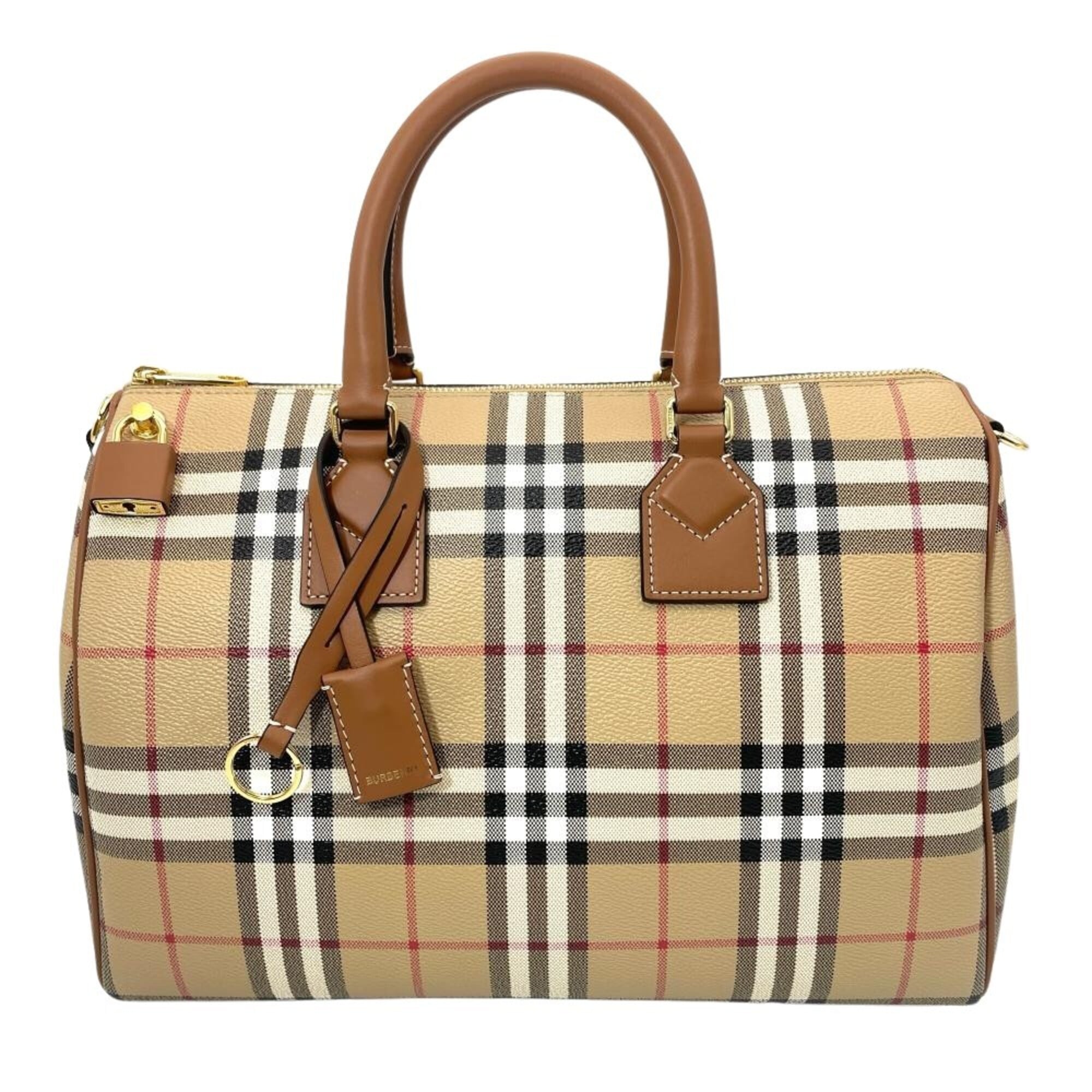 Burberry Beige Polyester Elastane Cotton Leather Boston Bag (Pre-Owned)