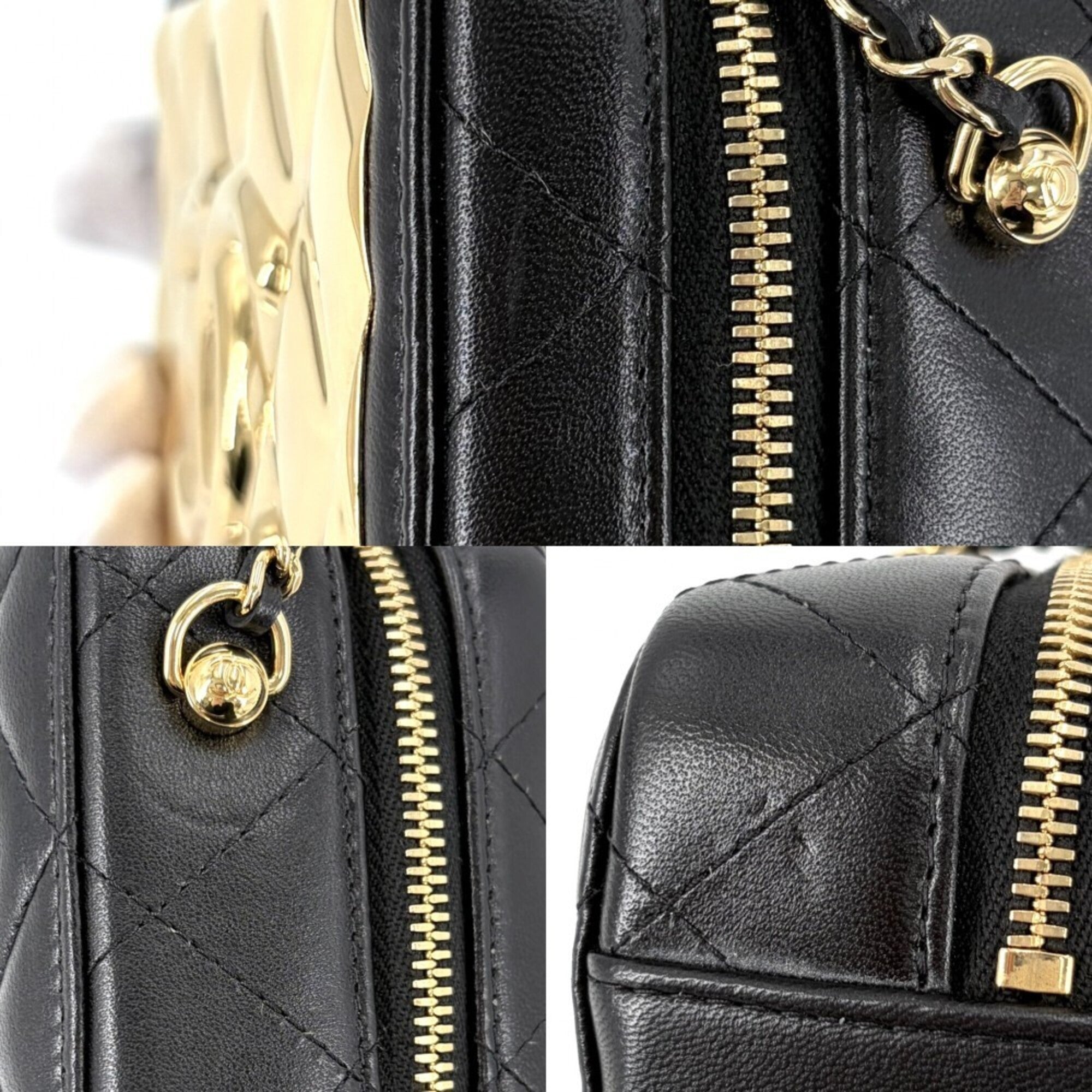 Chanel Black White Leather Shoulder Bag Vanity Bag (Pre-Owned)