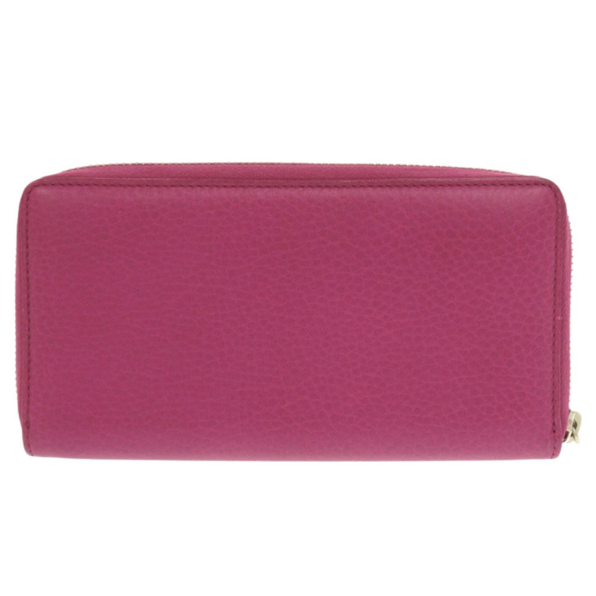 Gucci Bamboo Pink Bamboo Leather Long Wallet (Bi-Fold) (Pre-Owned)
