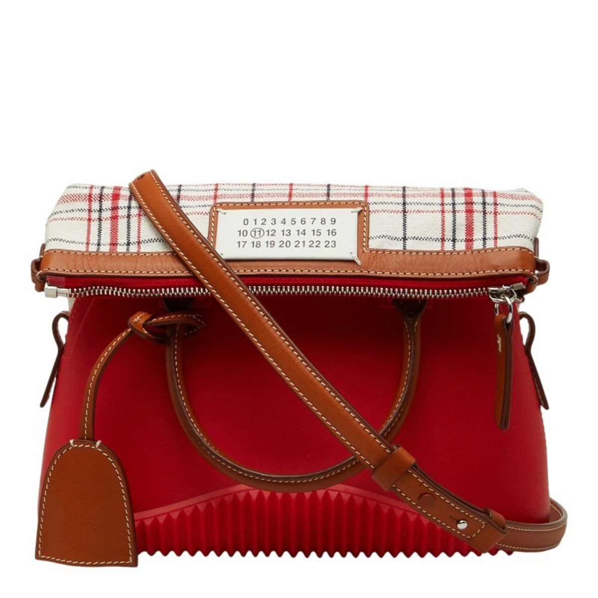 Maison Margiela Red Brown Rubber Leather Canvas Handbag Shoulder Bag (Pre-Owned)