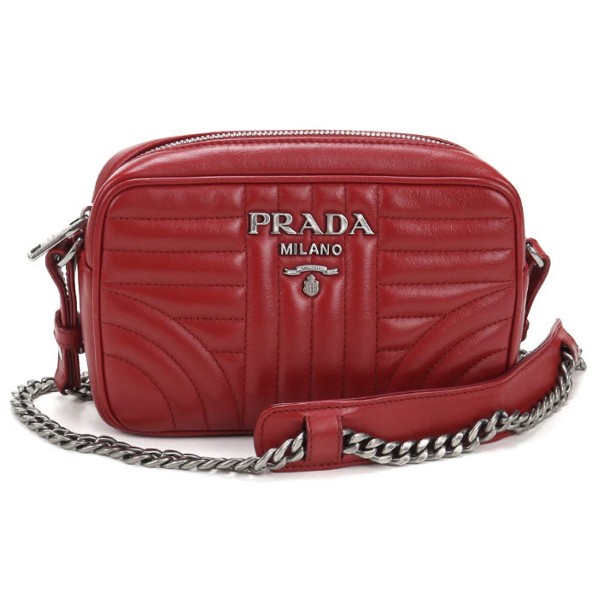 Prada Red Color Leather Shoulder Bag (Pre-Owned)