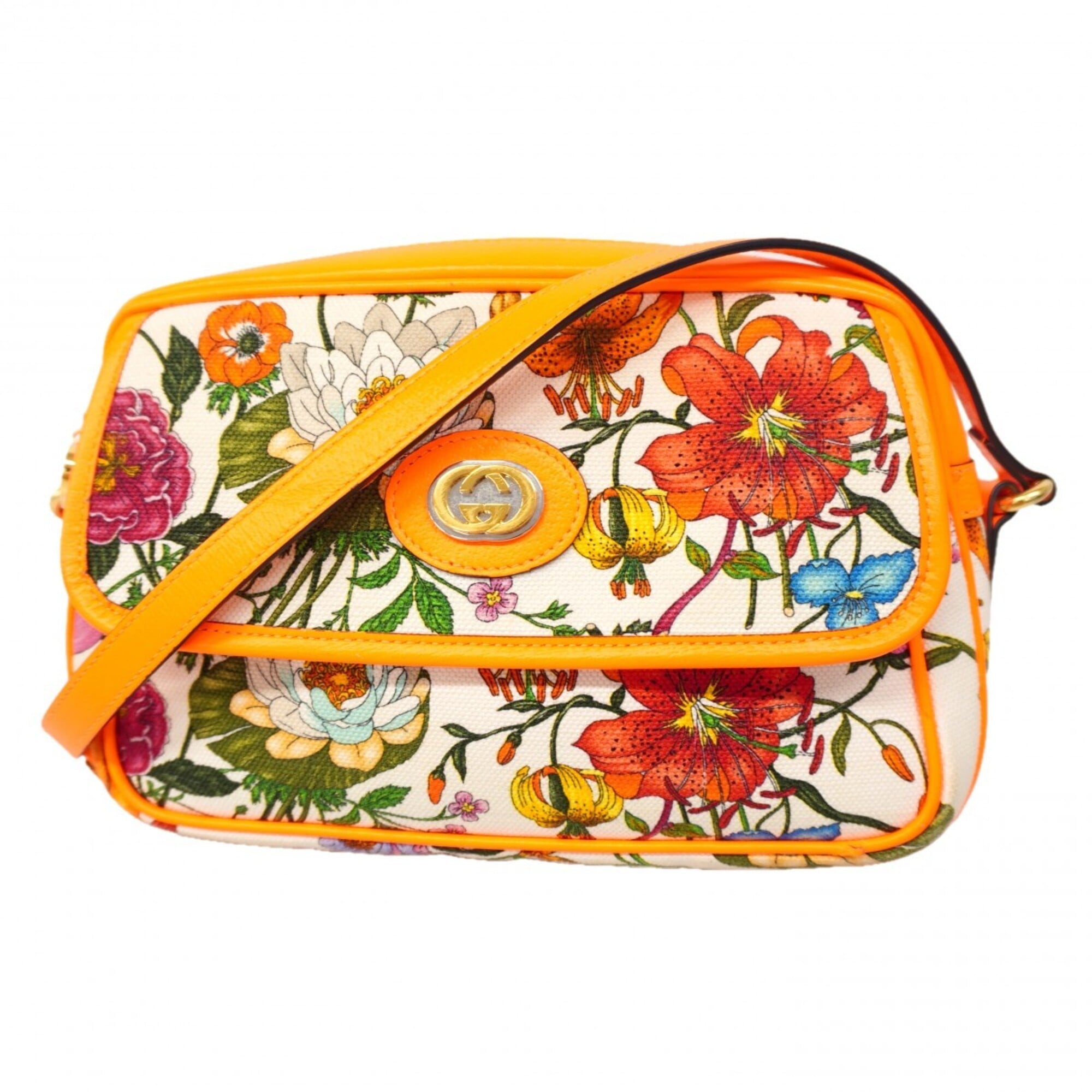 Gucci Multi-Color Orange Canvas Shoulder Bag (Pre-Owned)