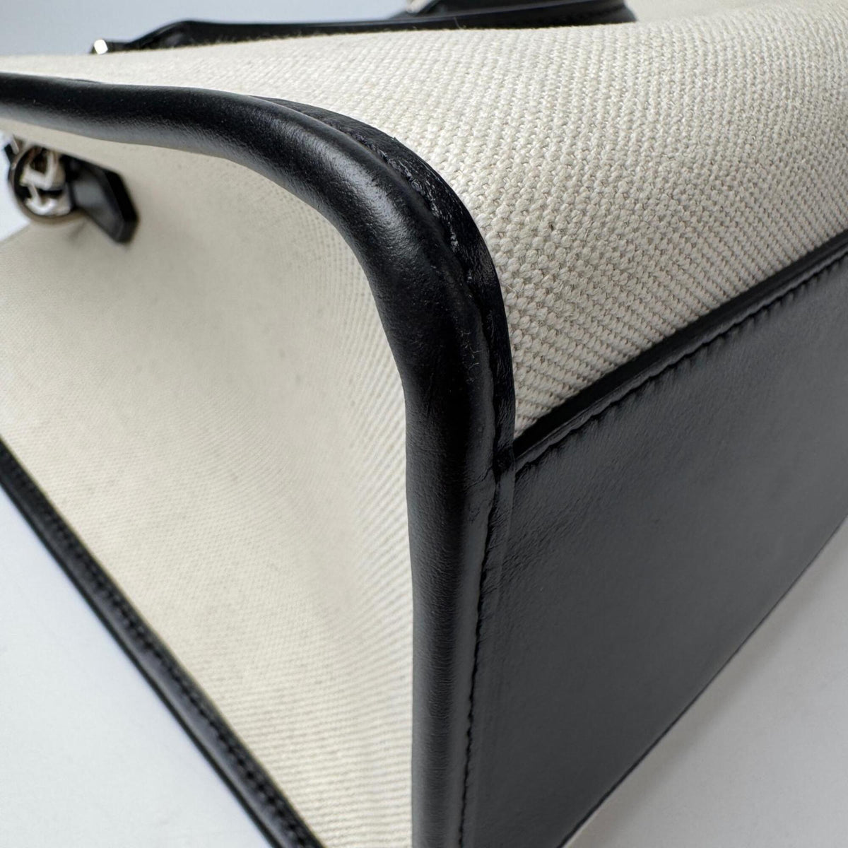 Dolce & Gabbana Black Ivory Canvas Leather Shoulder Bag Tote Bag (Pre-Owned)