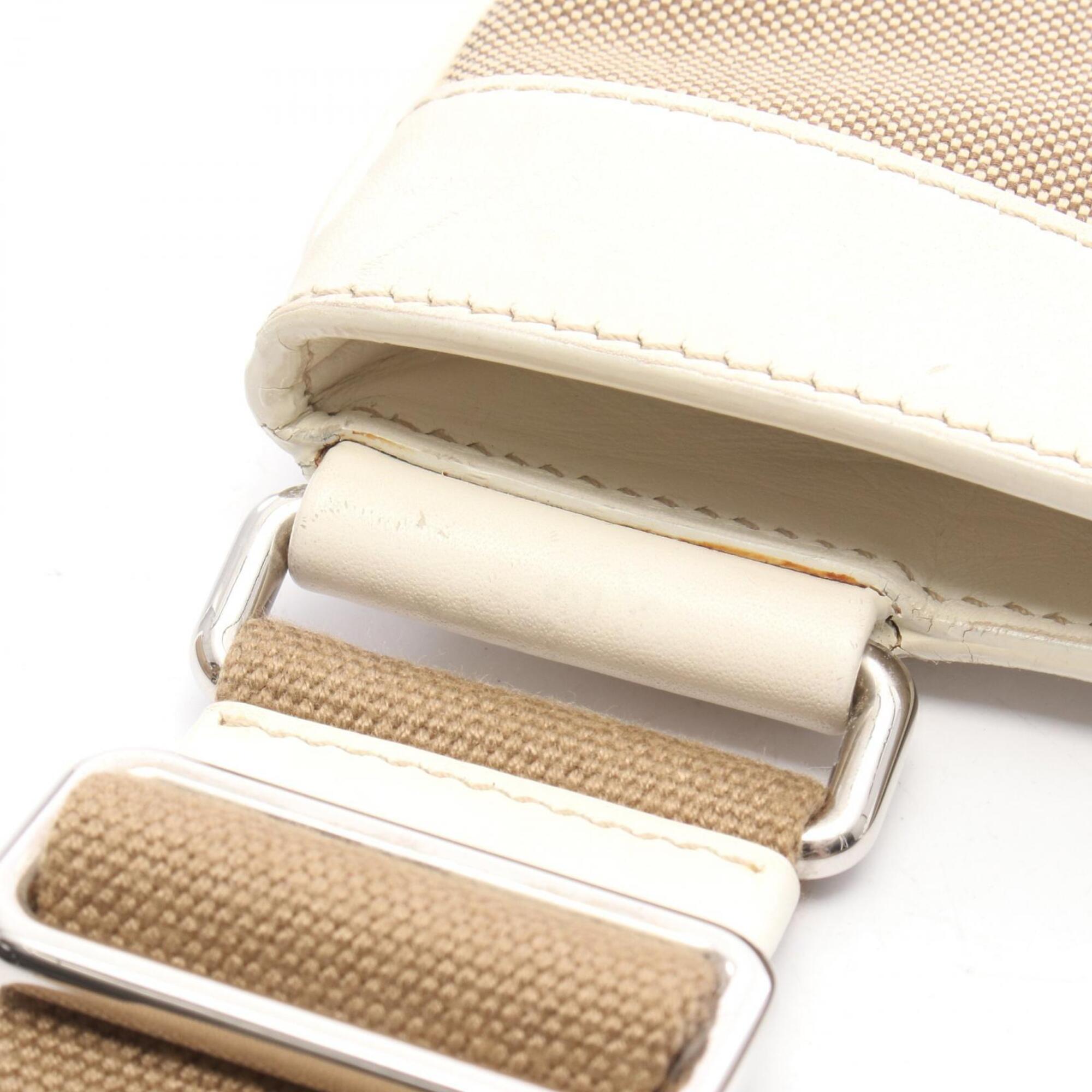 Prada Beige Ivory Canvas Leather Handbag Shoulder Bag (Pre-Owned)