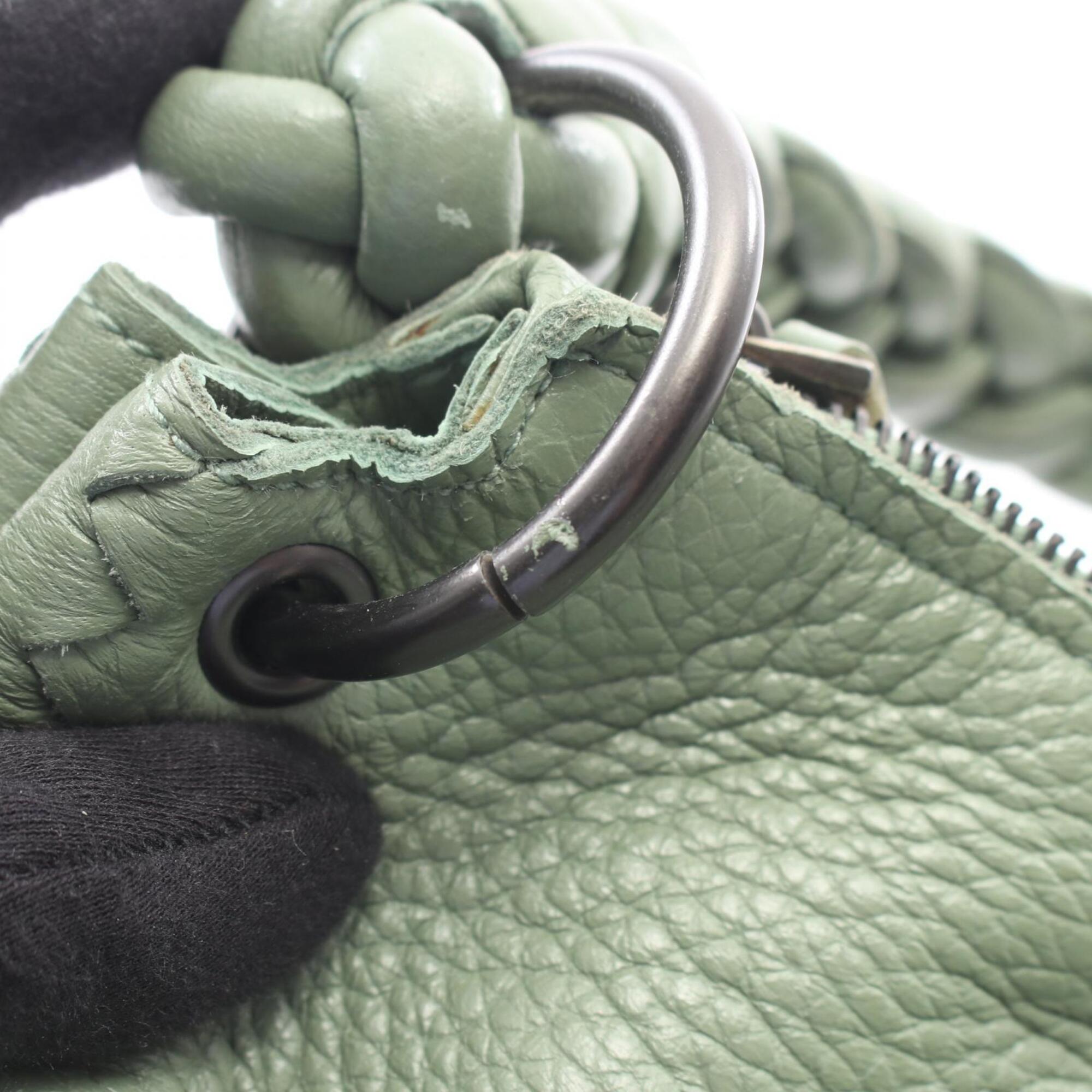 Bottega Veneta Green Leather Handbag Shoulder Bag (Pre-Owned)