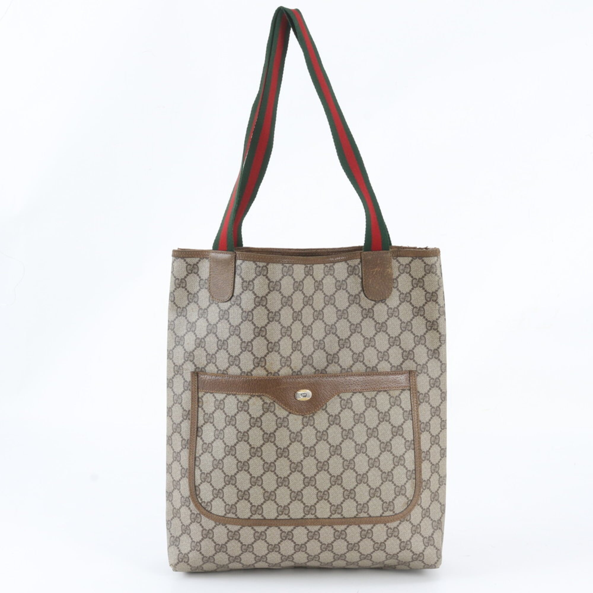 Gucci Sherry Line Brown Leather Coated Canvas Handbag Shoulder Bag Tote Bag (Pre-Owned)