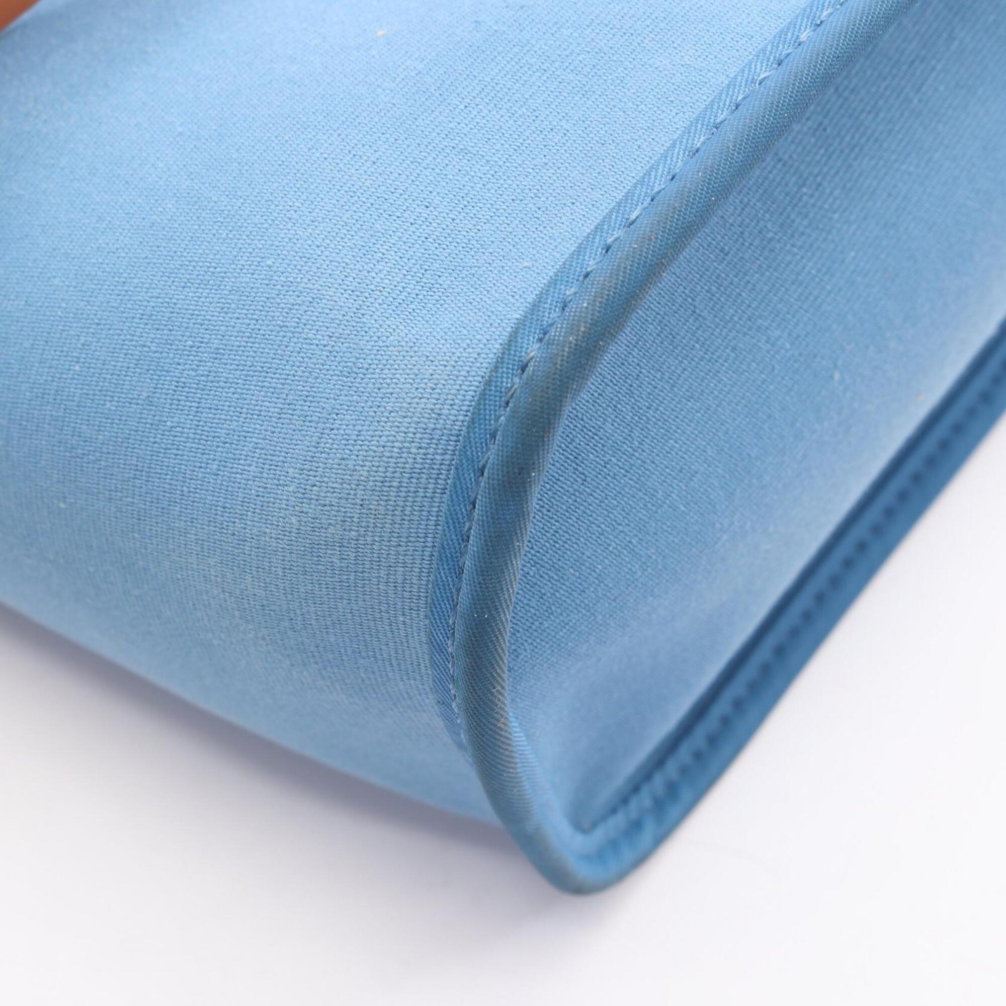 Hermes Blue Brown Toile Officier Leather Handbag Tote Bag (Pre-Owned)