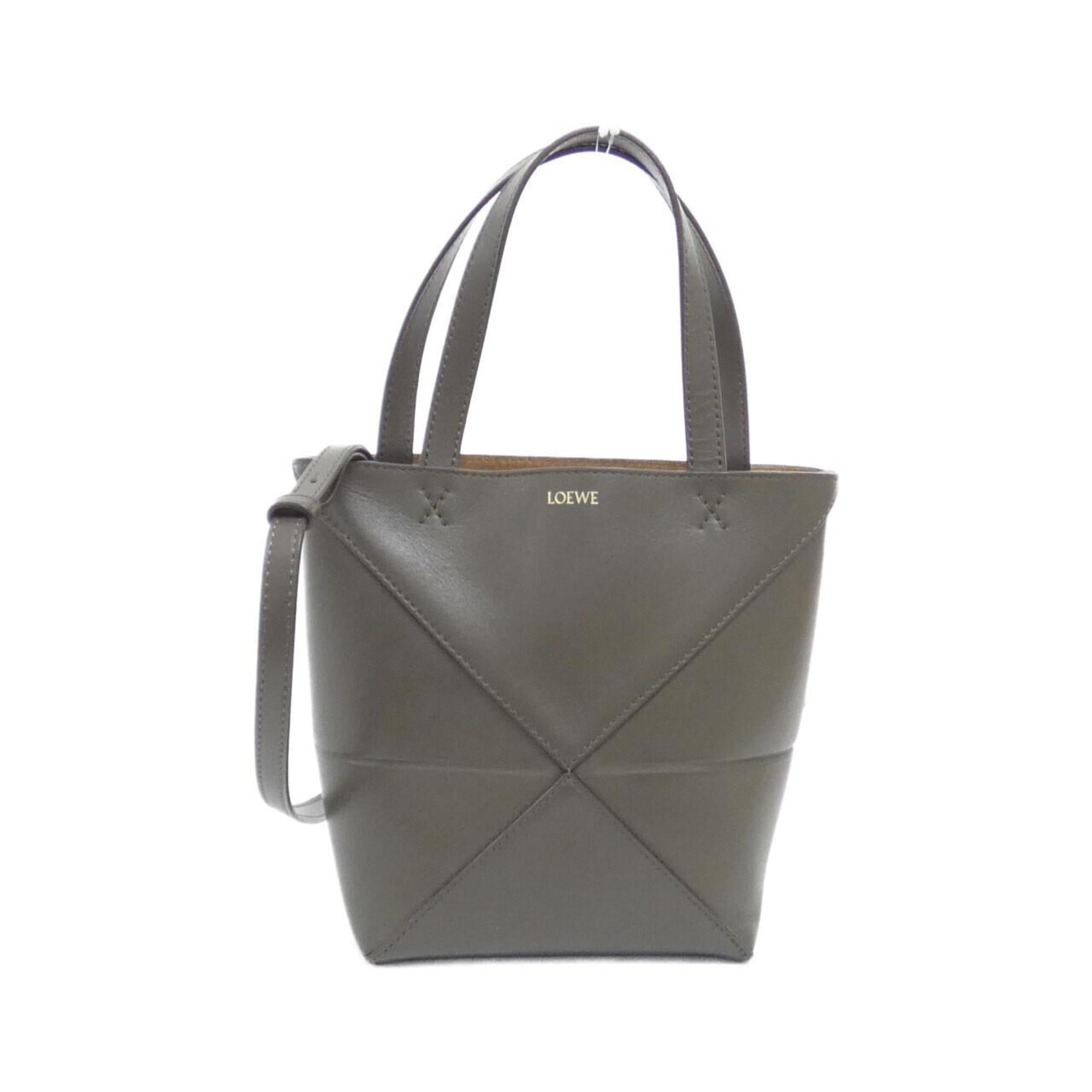 Loewe Dark Khaki Green Leather Tote Bag (Pre-Owned)