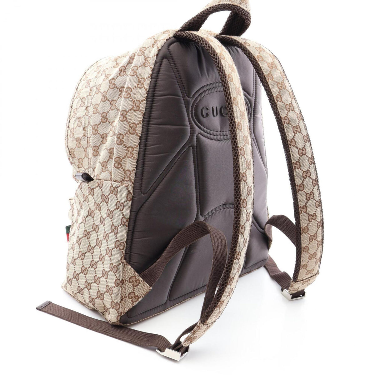 Gucci Beige Brown Canvas Leather Backpack Handbag (Pre-Owned)