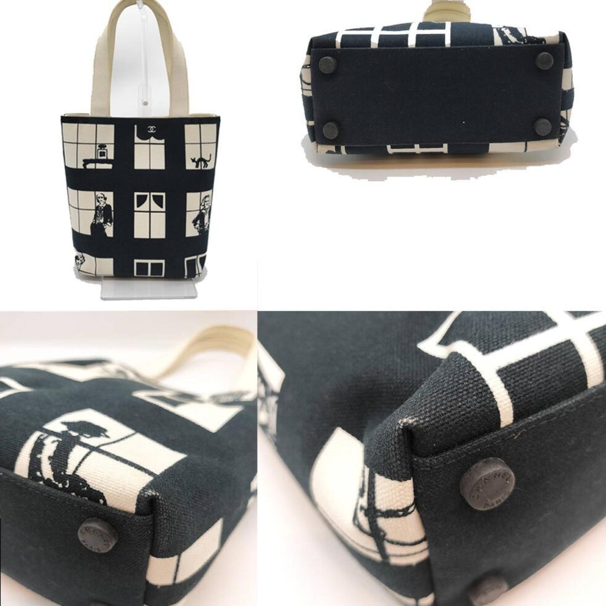 Chanel Black Ivory Canvas Tote Bag (Pre-Owned)