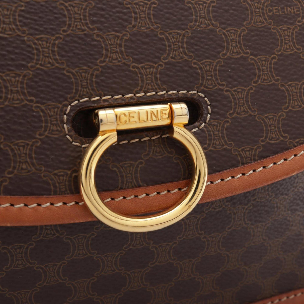 Celine Brown Coated Canvas Leather Shoulder Bag (Pre-Owned)