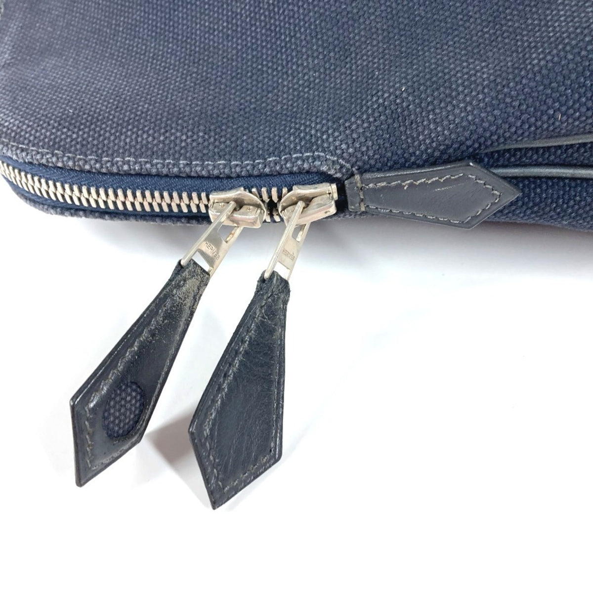 Hermes Black Navy Canvas Leather Boston Bag Handbag Tote Bag (Pre-Owned)